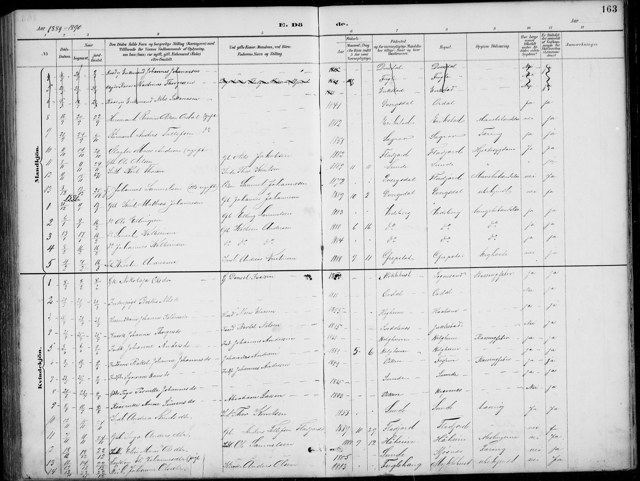 Jølster sokneprestembete, SAB/A-80701/H/Hab/Habb/L0002: Parish register (copy) no. B 2, 1887-1920, p. 163
