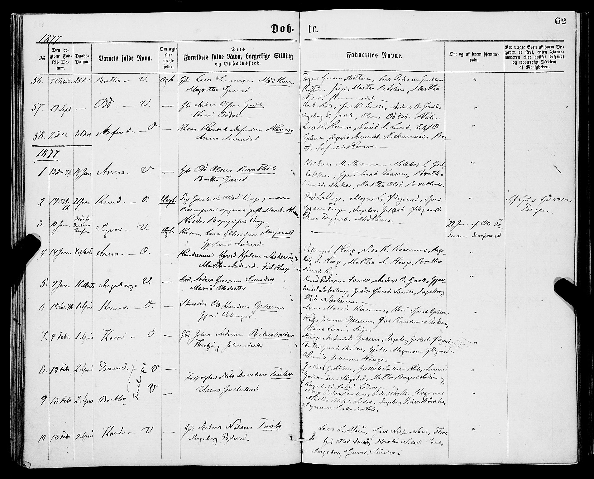 Vossestrand Sokneprestembete, AV/SAB-A-79101/H/Haa: Parish register (official) no. A 1, 1866-1877, p. 62