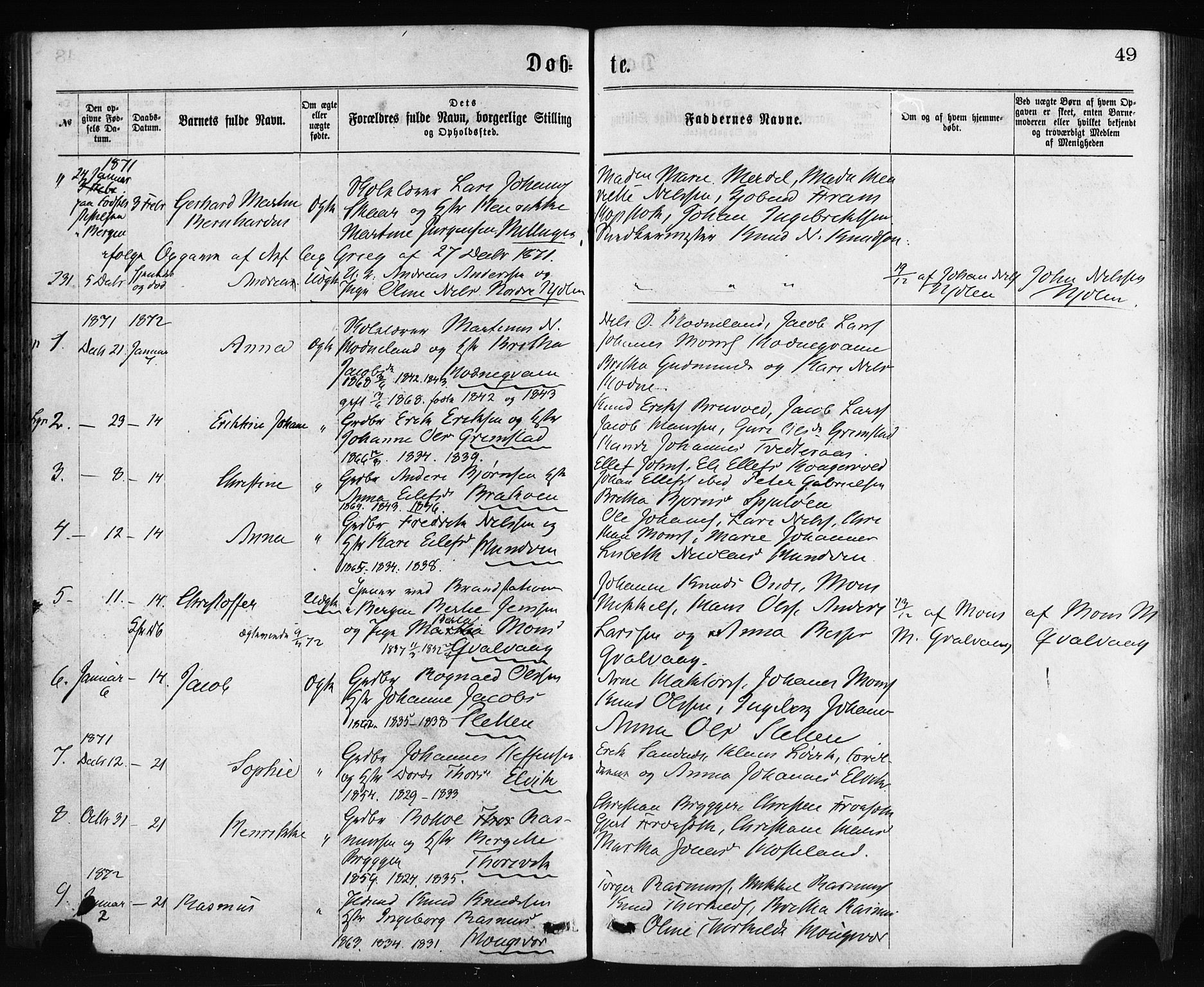 Lindås Sokneprestembete, AV/SAB-A-76701/H/Haa/Haaa/L0018: Parish register (official) no. A 18, 1869-1885, p. 49