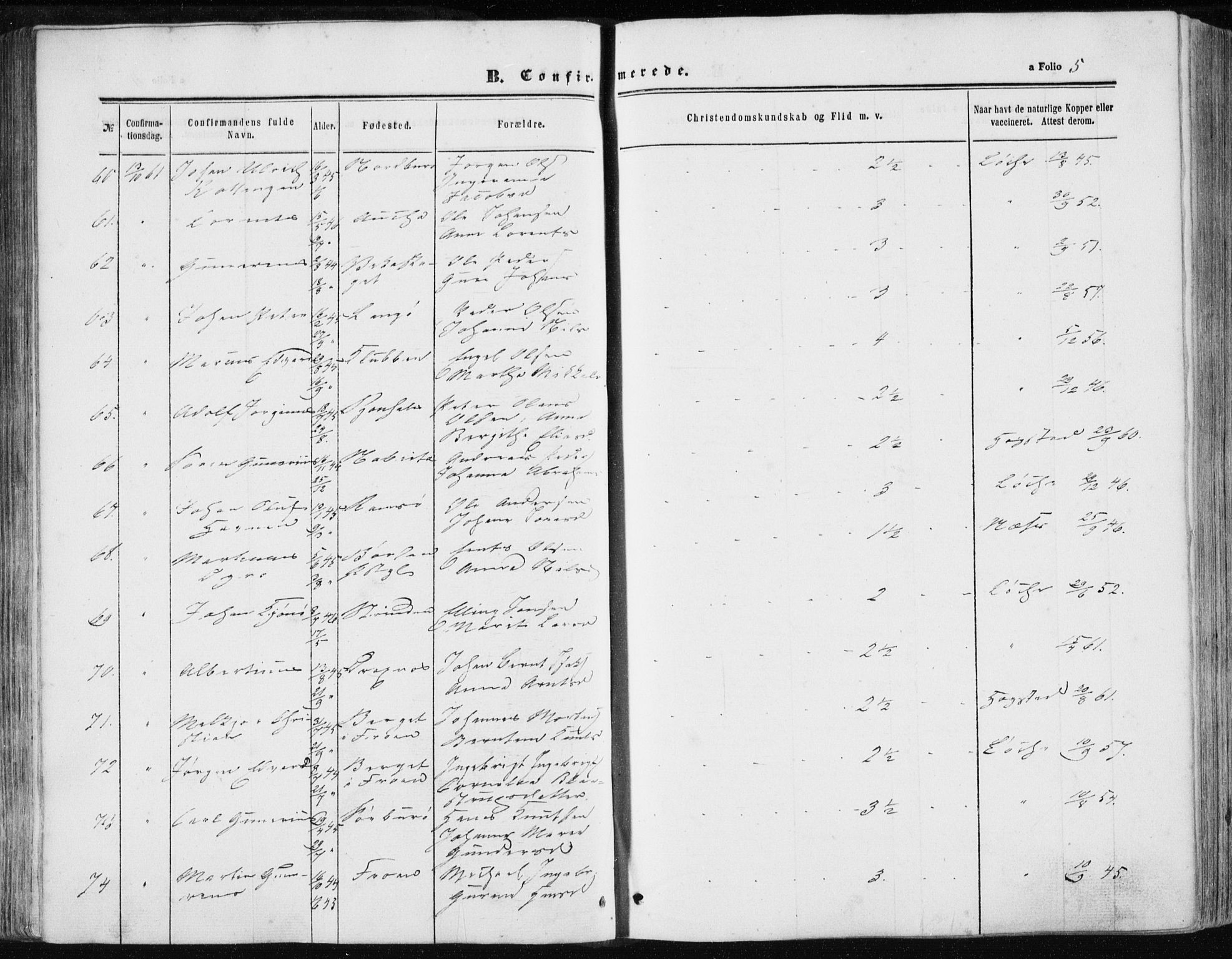 Ministerialprotokoller, klokkerbøker og fødselsregistre - Sør-Trøndelag, AV/SAT-A-1456/634/L0531: Parish register (official) no. 634A07, 1861-1870, p. 5