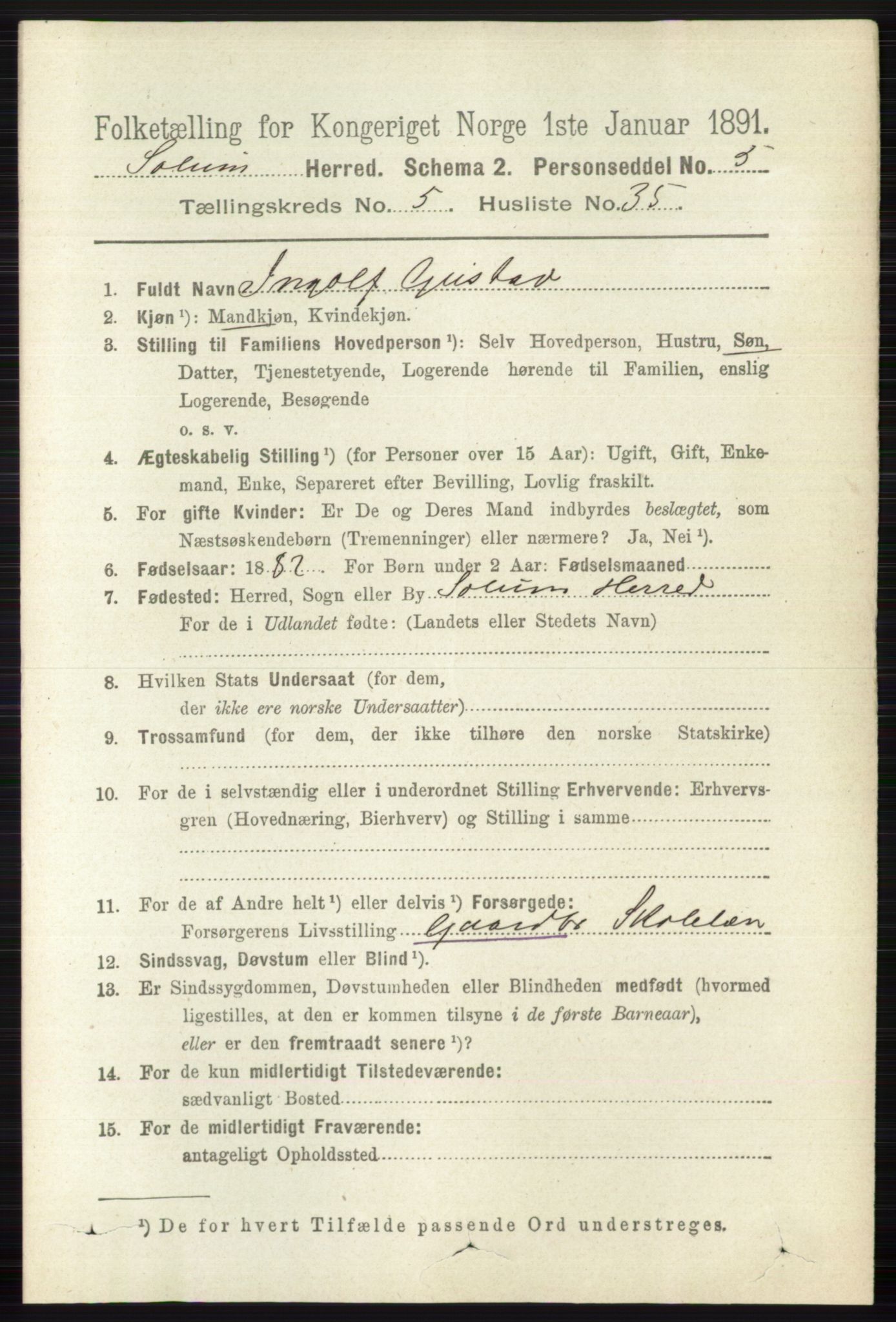 RA, 1891 census for 0818 Solum, 1891, p. 1053