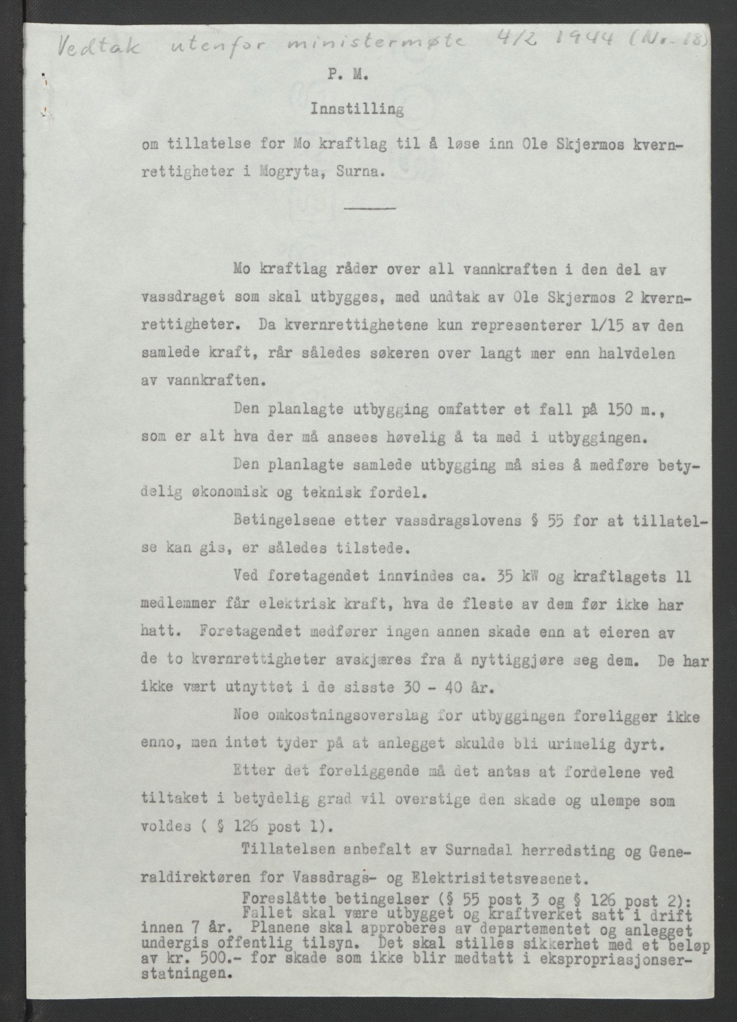 NS-administrasjonen 1940-1945 (Statsrådsekretariatet, de kommisariske statsråder mm), AV/RA-S-4279/D/Db/L0090: Foredrag til vedtak utenfor ministermøte, 1942-1945, p. 180