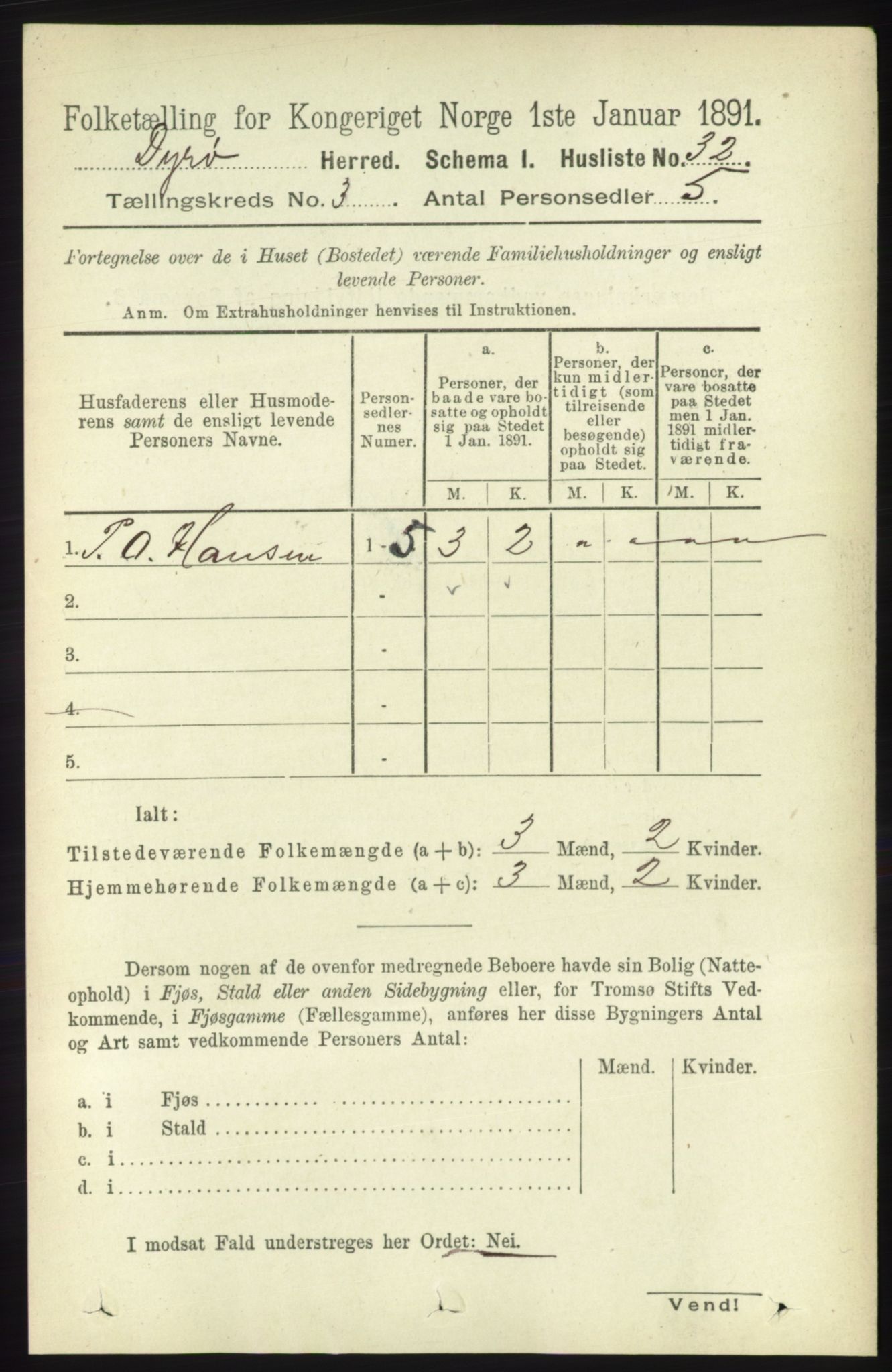 RA, 1891 census for 1926 Dyrøy, 1891, p. 1136