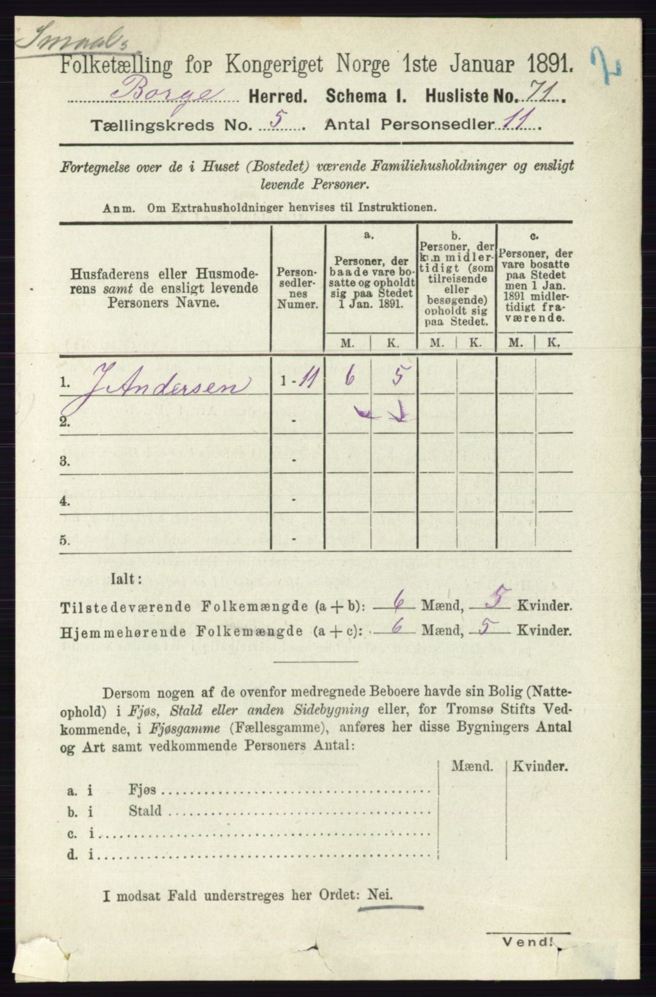 RA, 1891 census for 0113 Borge, 1891, p. 2383