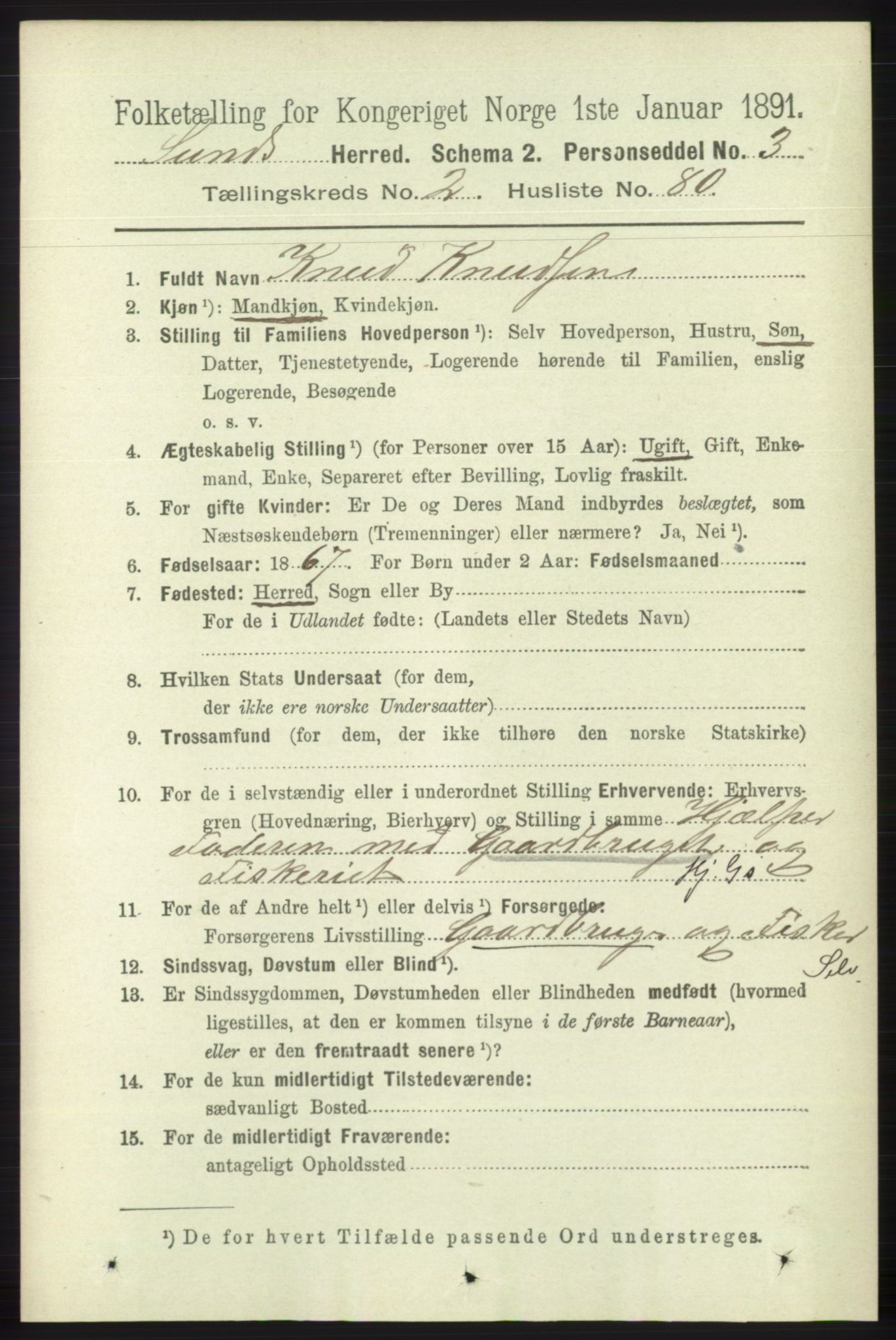 RA, 1891 census for 1245 Sund, 1891, p. 1103