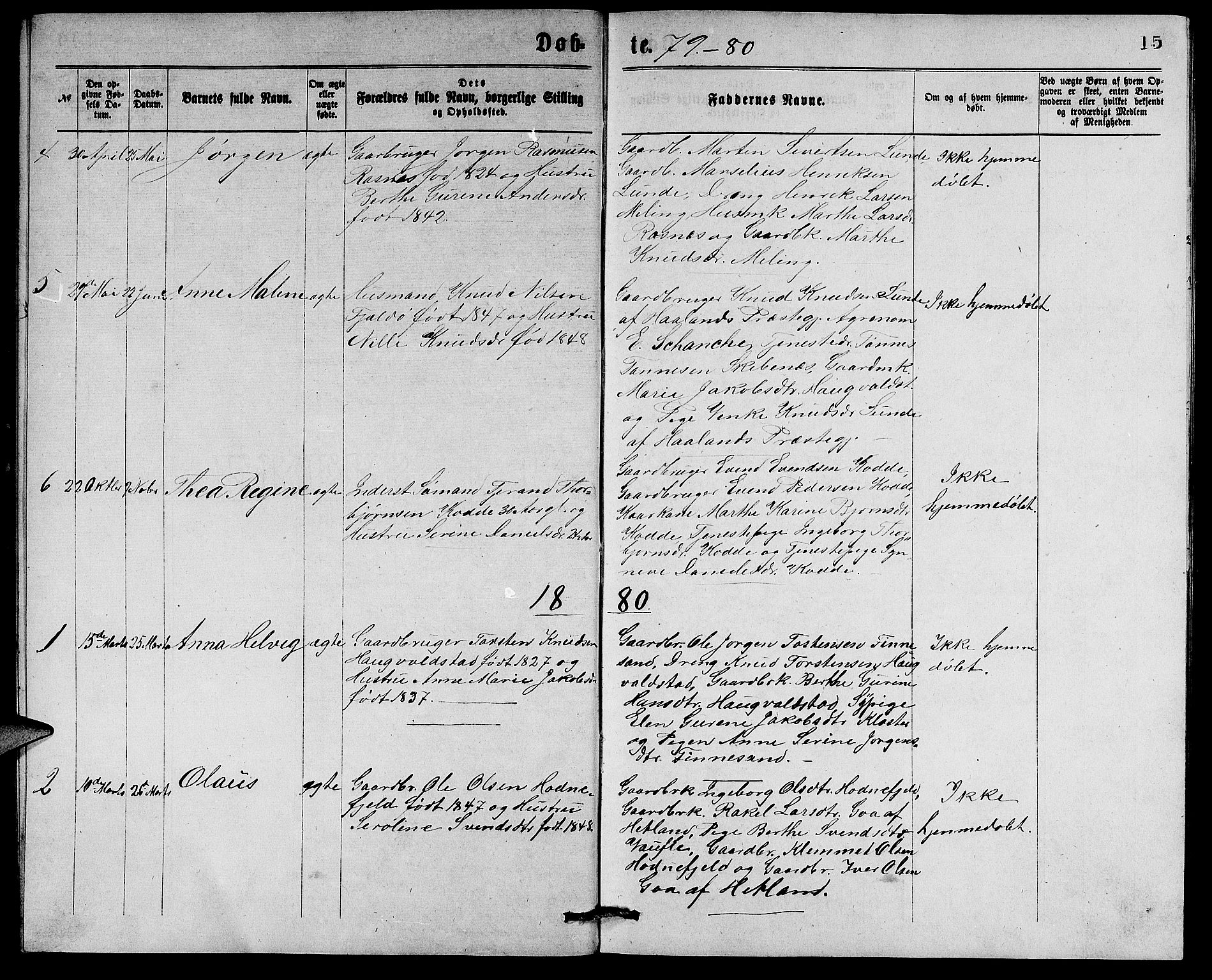 Rennesøy sokneprestkontor, SAST/A -101827/H/Ha/Hab/L0004: Parish register (copy) no. B 4, 1870-1889, p. 15