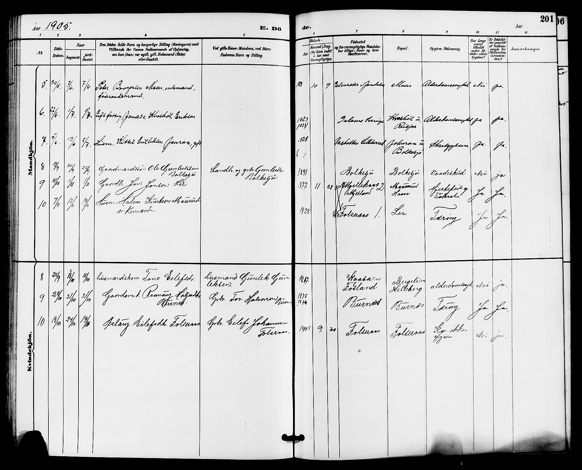 Gransherad kirkebøker, AV/SAKO-A-267/G/Ga/L0003: Parish register (copy) no. I 3, 1887-1915, p. 201