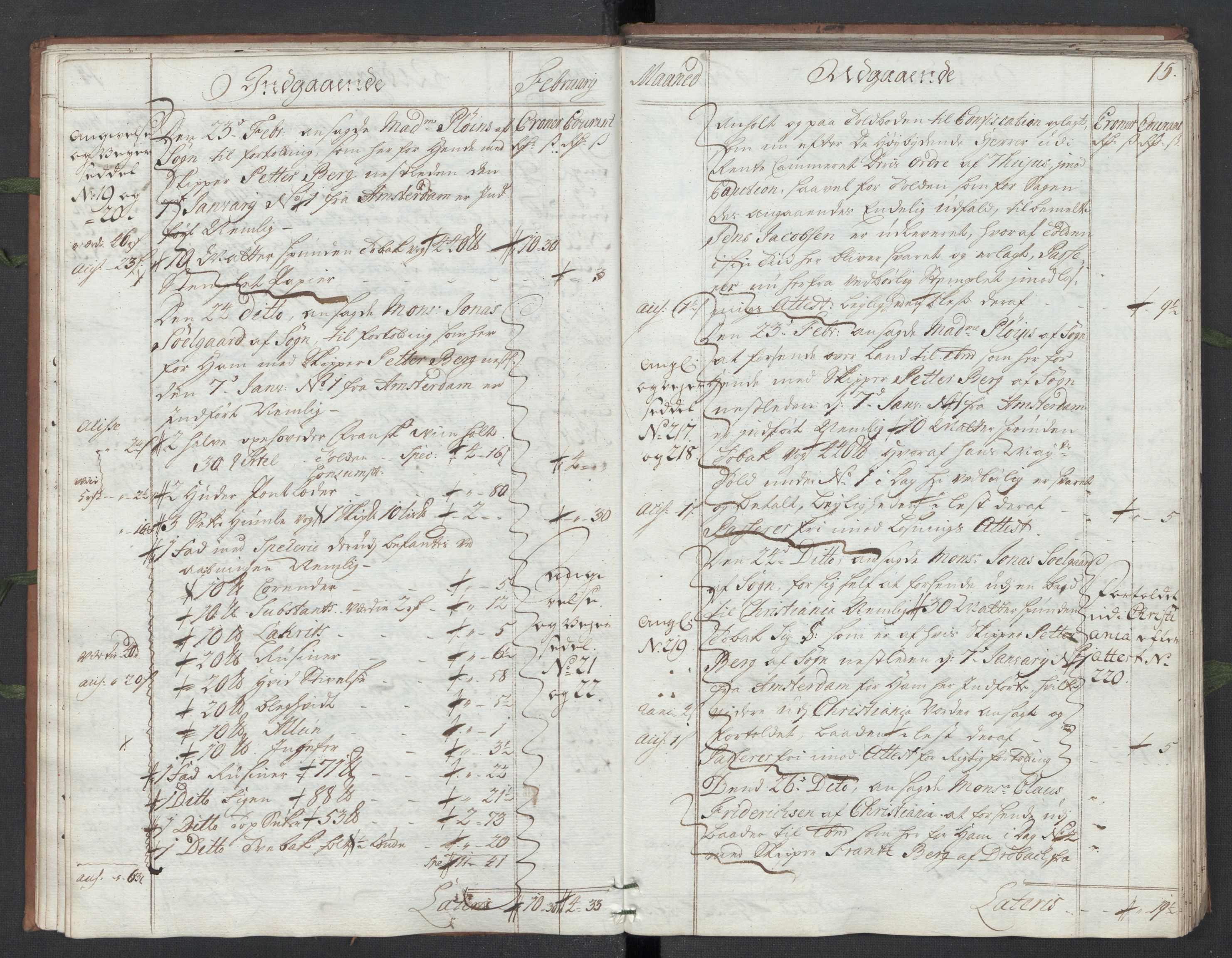 Generaltollkammeret, tollregnskaper, AV/RA-EA-5490/R07/L0010/0001: Tollregnskaper Sand / Hovedtollbok, 1733, p. 14b-15a