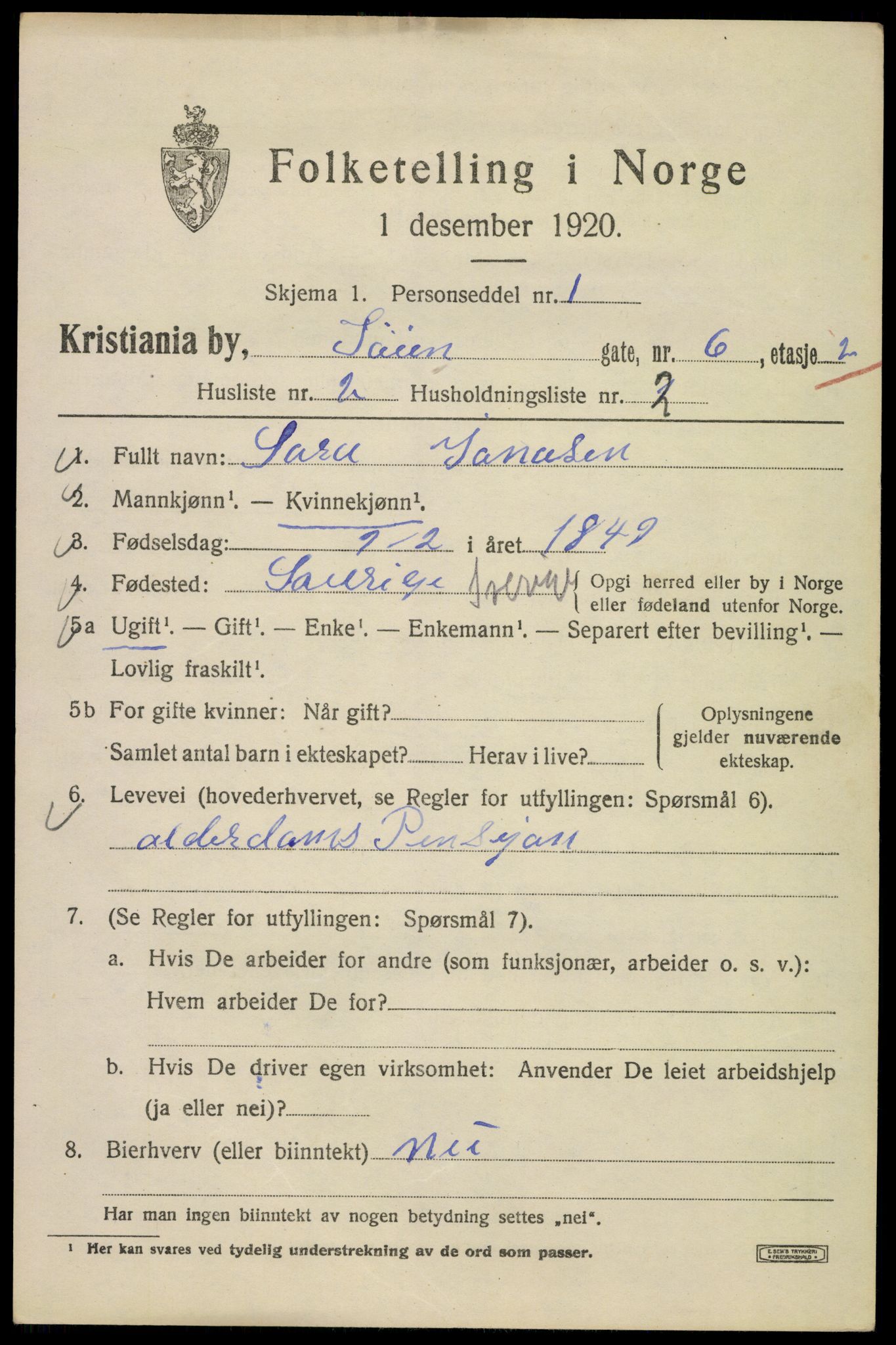 SAO, 1920 census for Kristiania, 1920, p. 604857