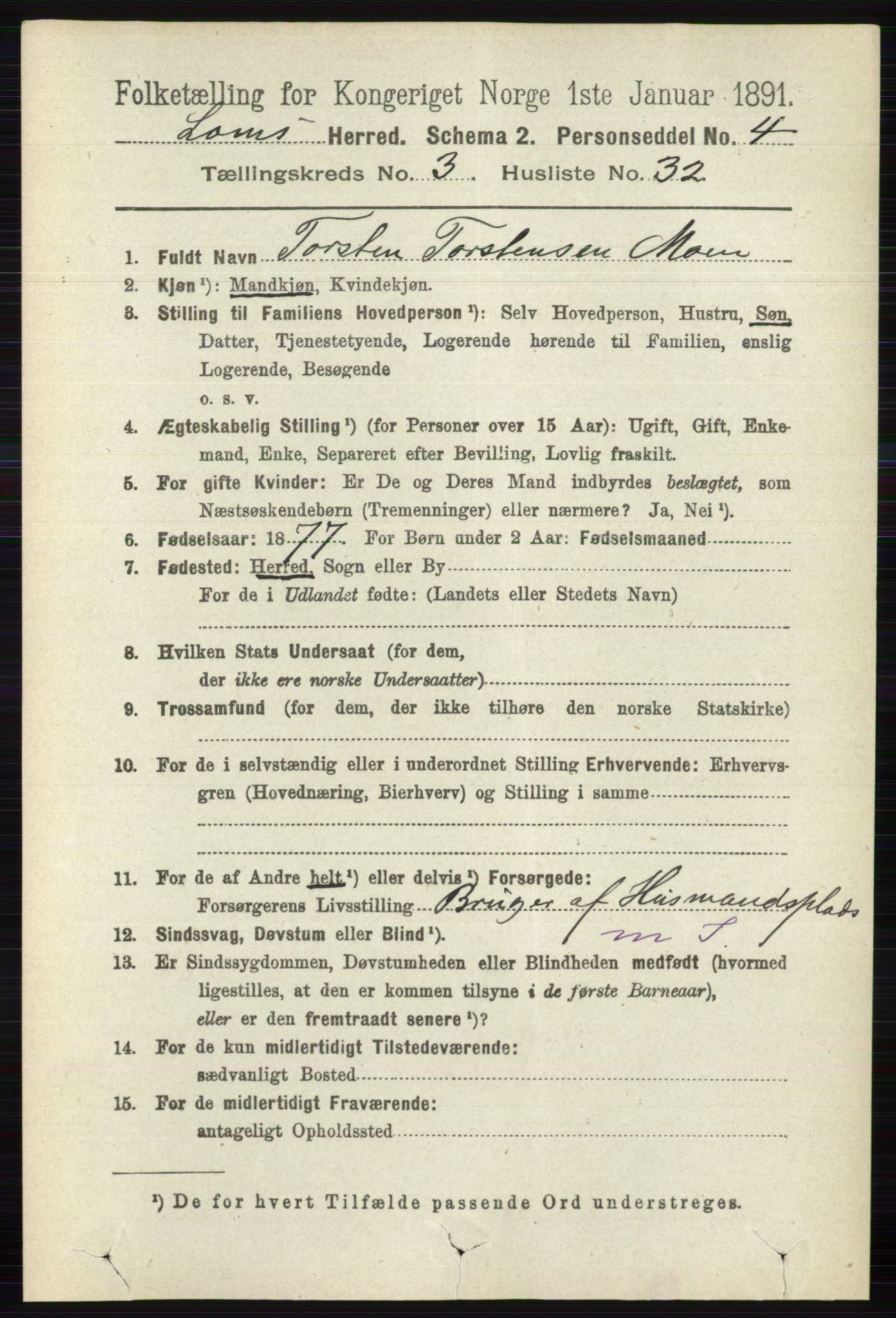 RA, 1891 census for 0514 Lom, 1891, p. 1447