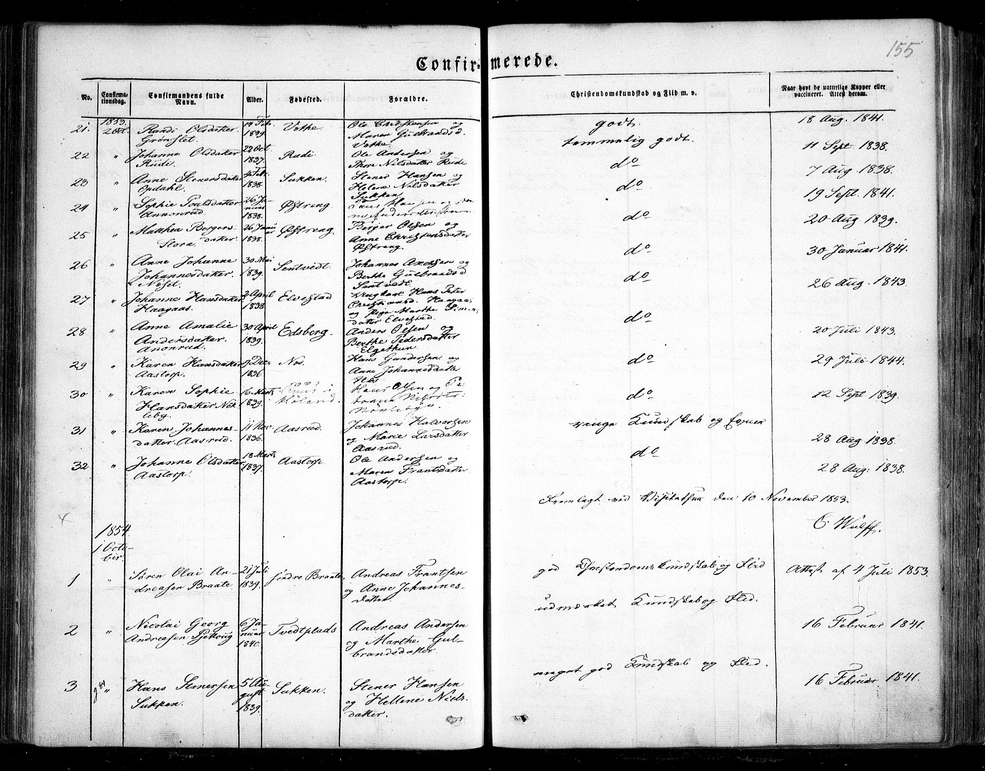 Trøgstad prestekontor Kirkebøker, SAO/A-10925/F/Fa/L0007: Parish register (official) no. I 7, 1845-1854, p. 155
