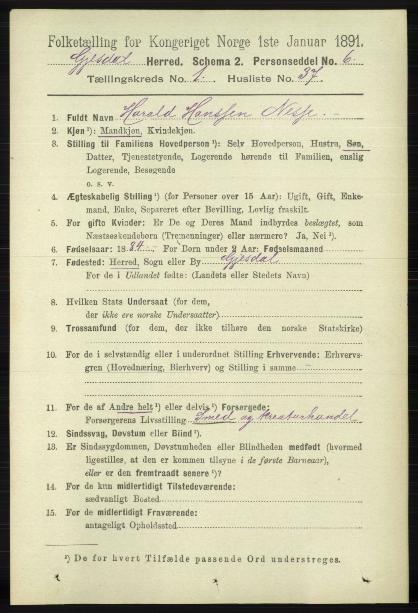 RA, 1891 census for 1122 Gjesdal, 1891, p. 336