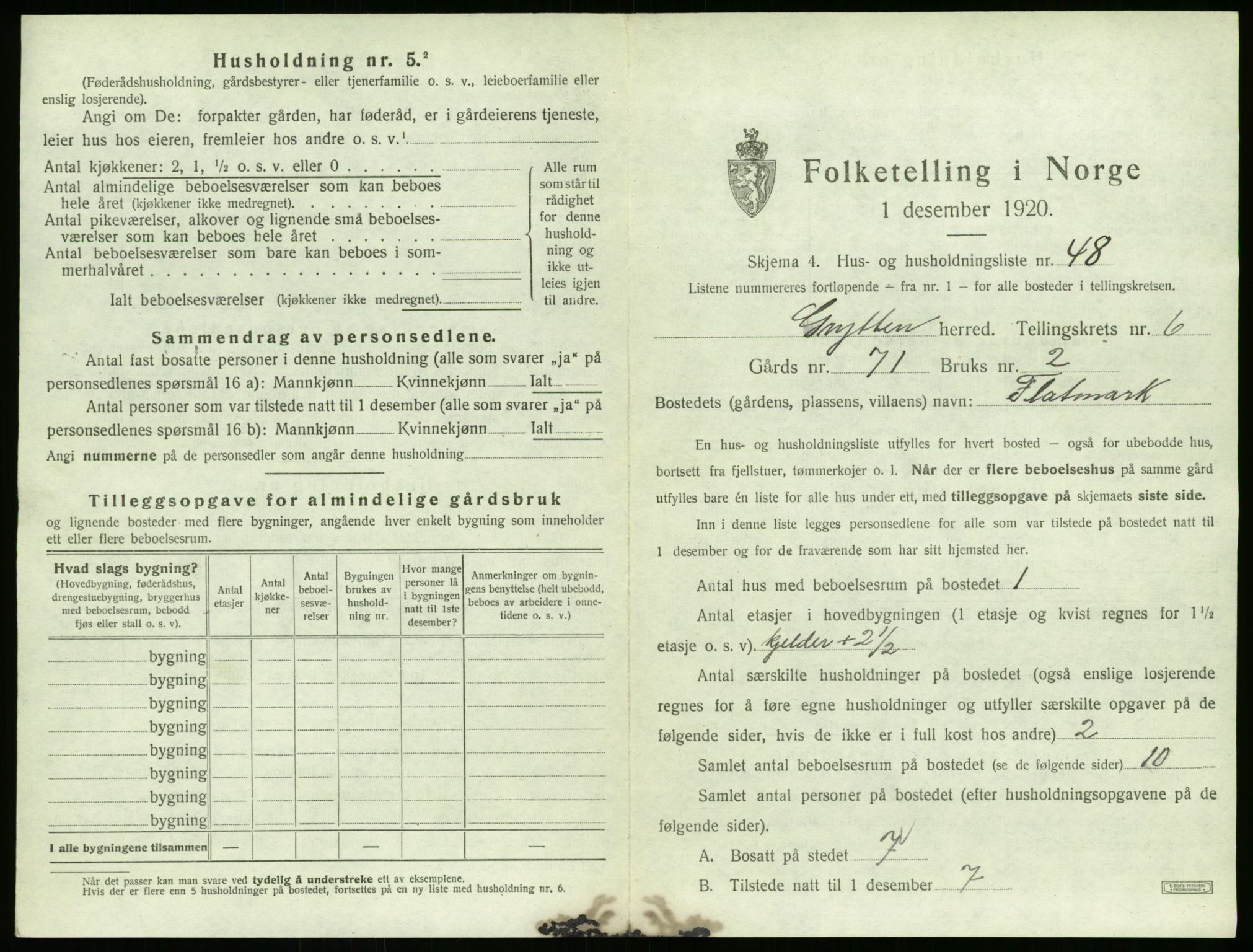 SAT, 1920 census for Grytten, 1920, p. 650