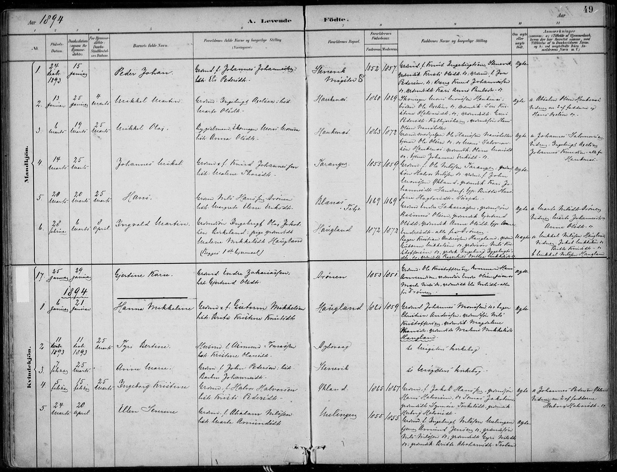 Sund sokneprestembete, SAB/A-99930: Parish register (official) no. C  1, 1882-1899, p. 49