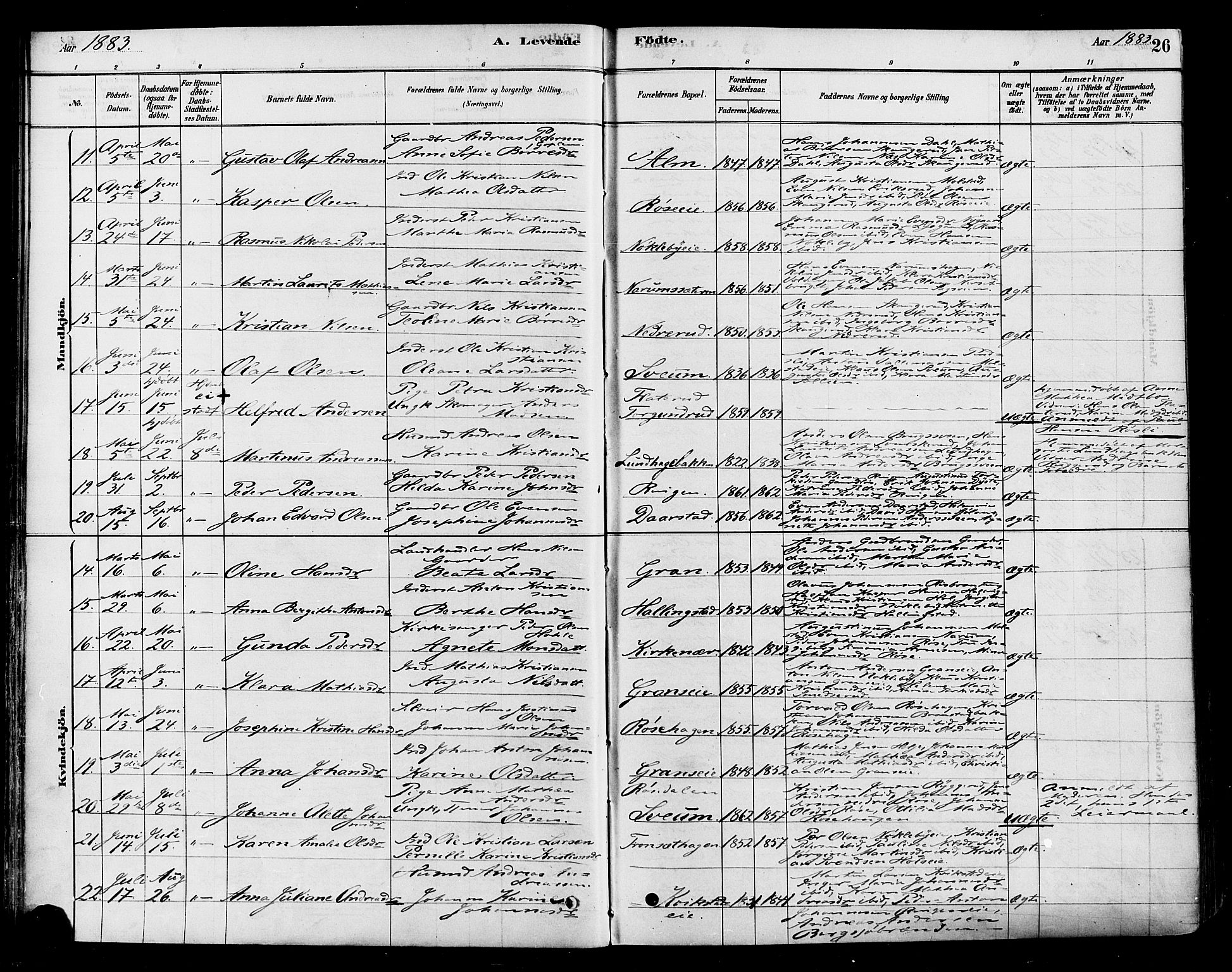 Vestre Toten prestekontor, AV/SAH-PREST-108/H/Ha/Haa/L0010: Parish register (official) no. 10, 1878-1894, p. 26