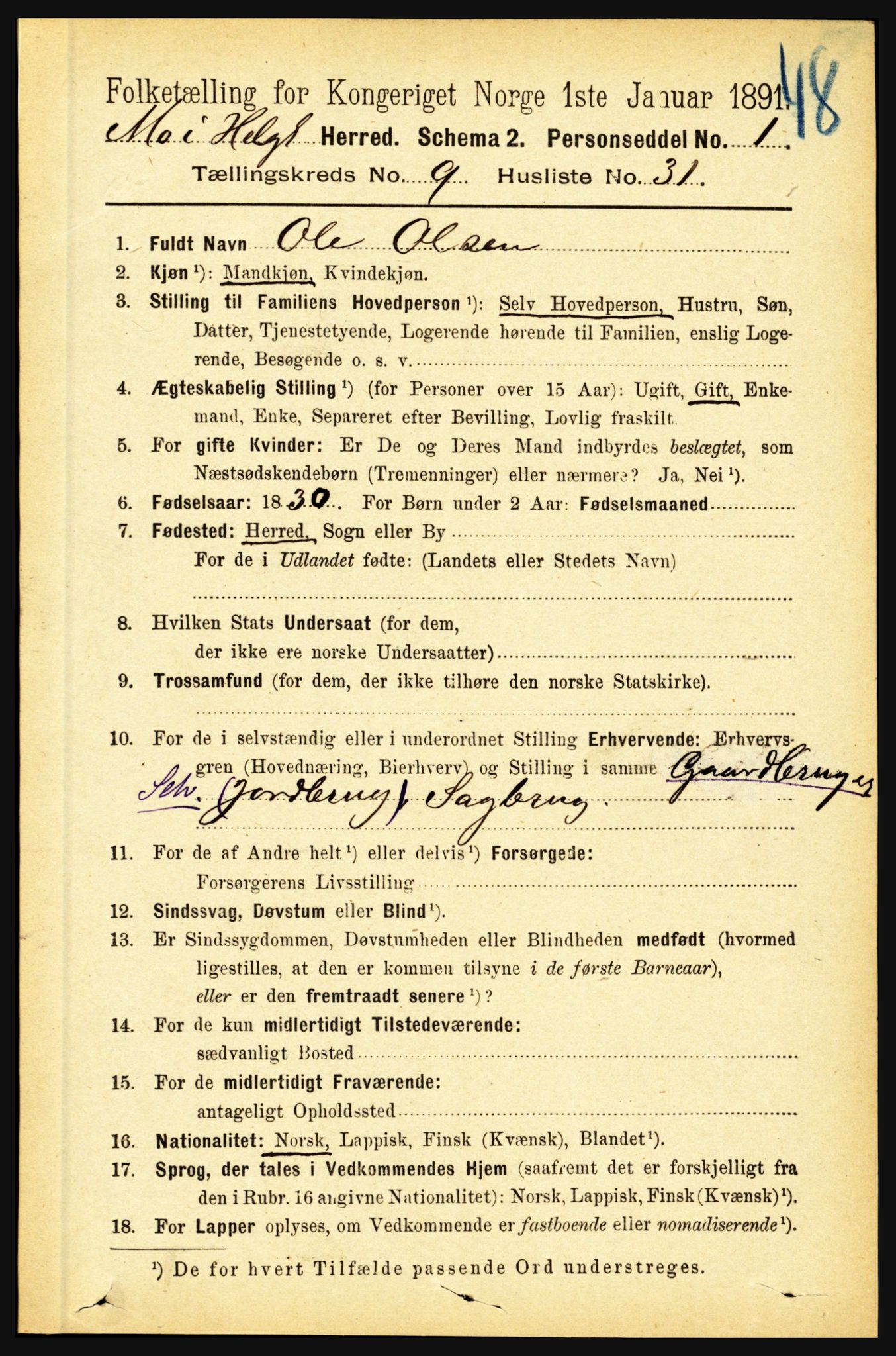 RA, 1891 census for 1833 Mo, 1891, p. 3825