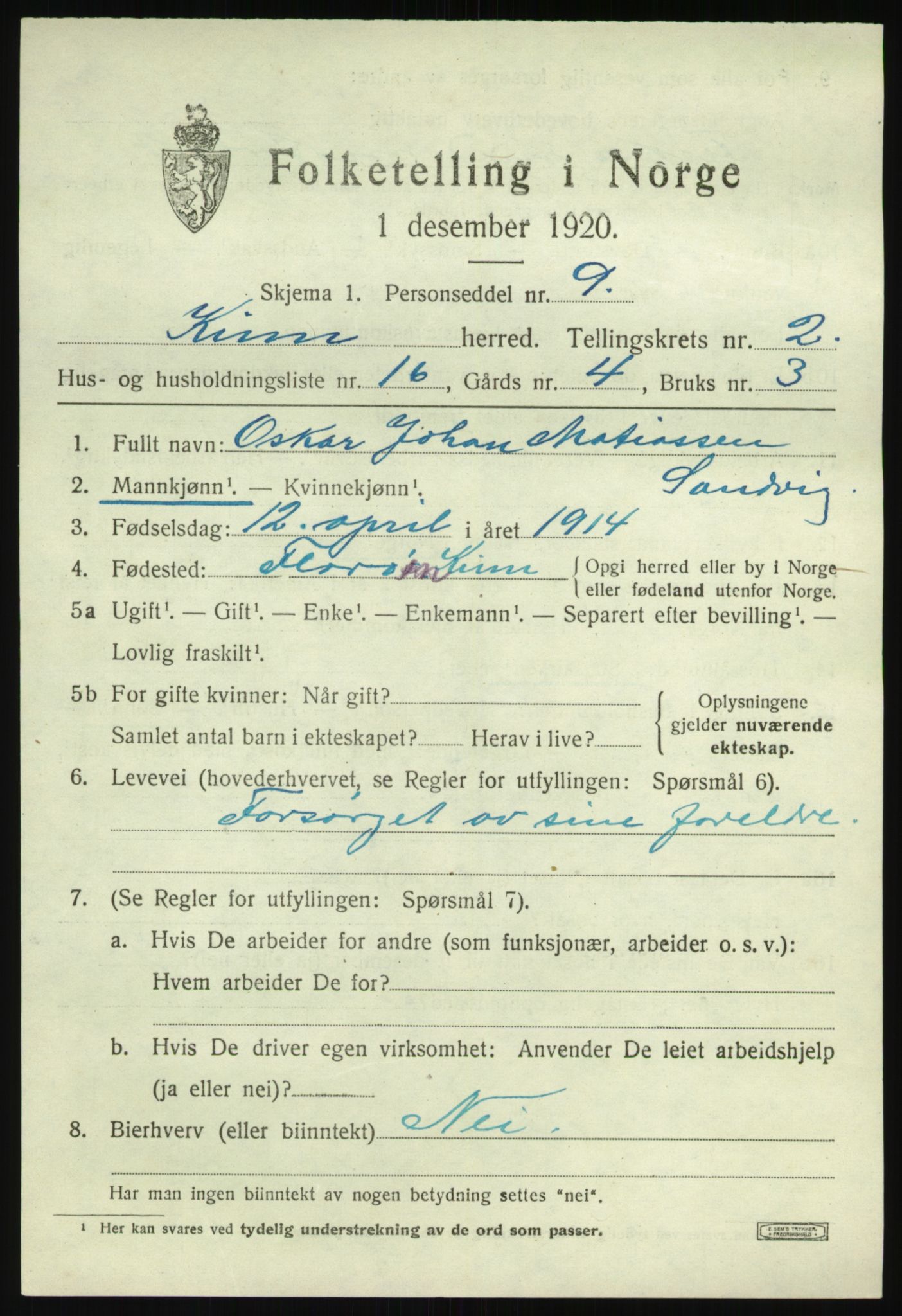 SAB, 1920 census for Kinn, 1920, p. 2219