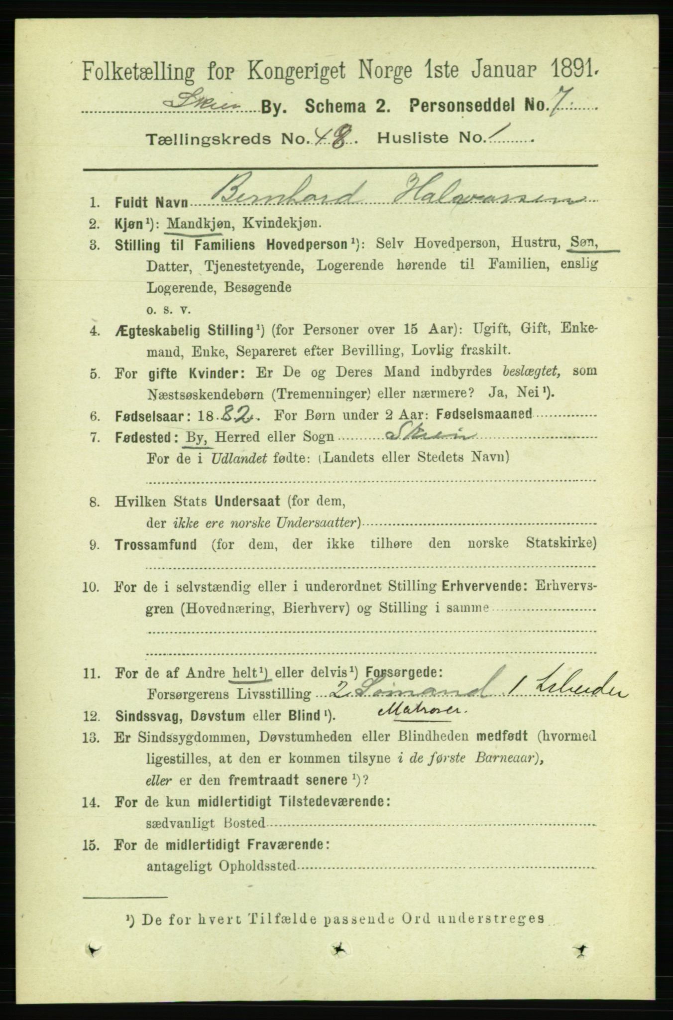 RA, 1891 census for 0806 Skien, 1891, p. 9830