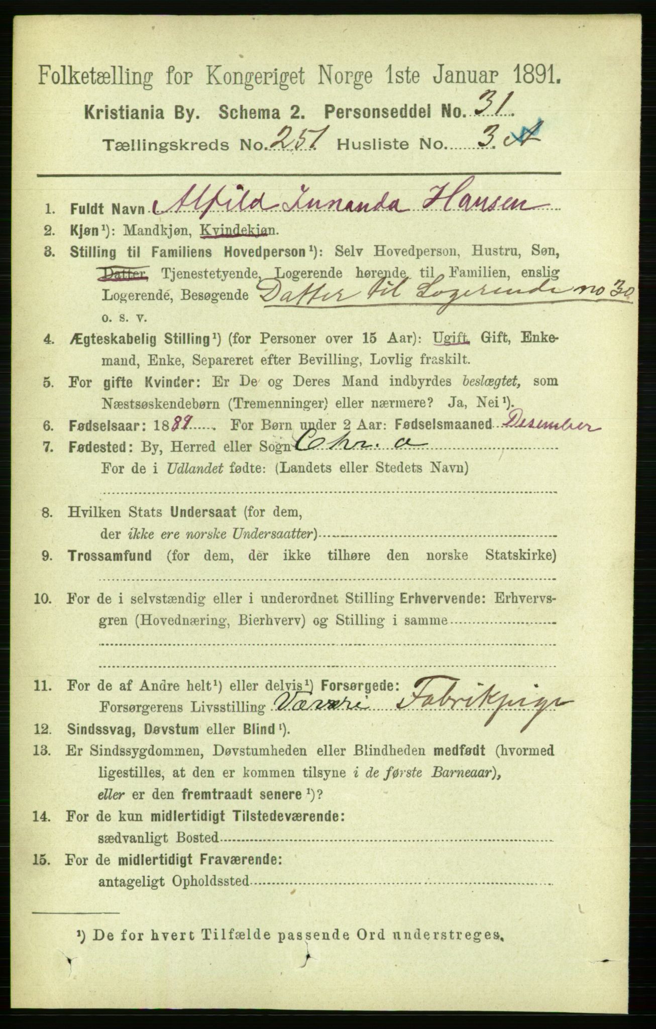 RA, 1891 census for 0301 Kristiania, 1891, p. 153095
