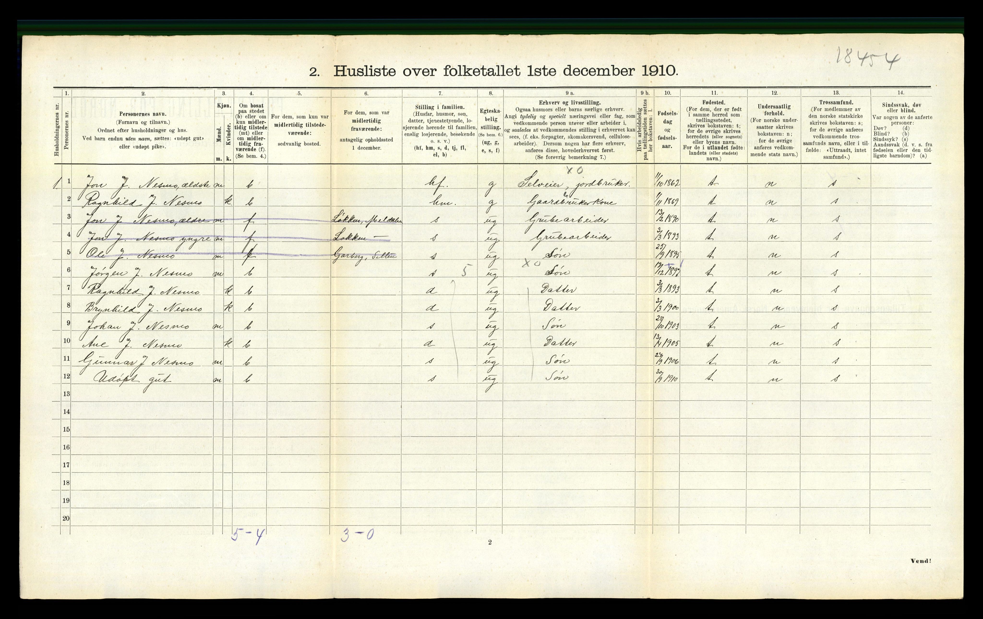 RA, 1910 census for Selbu, 1910, p. 1159