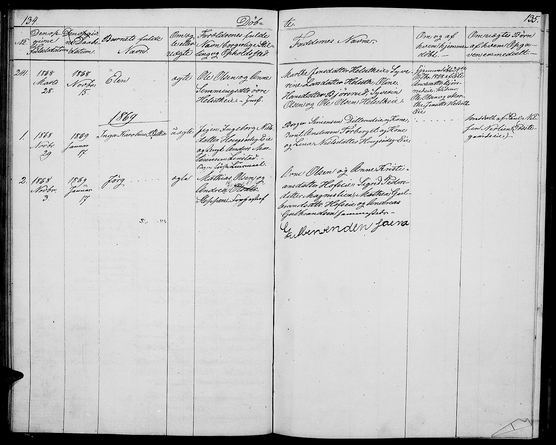 Stange prestekontor, SAH/PREST-002/L/L0004: Parish register (copy) no. 4, 1861-1869, p. 134-135