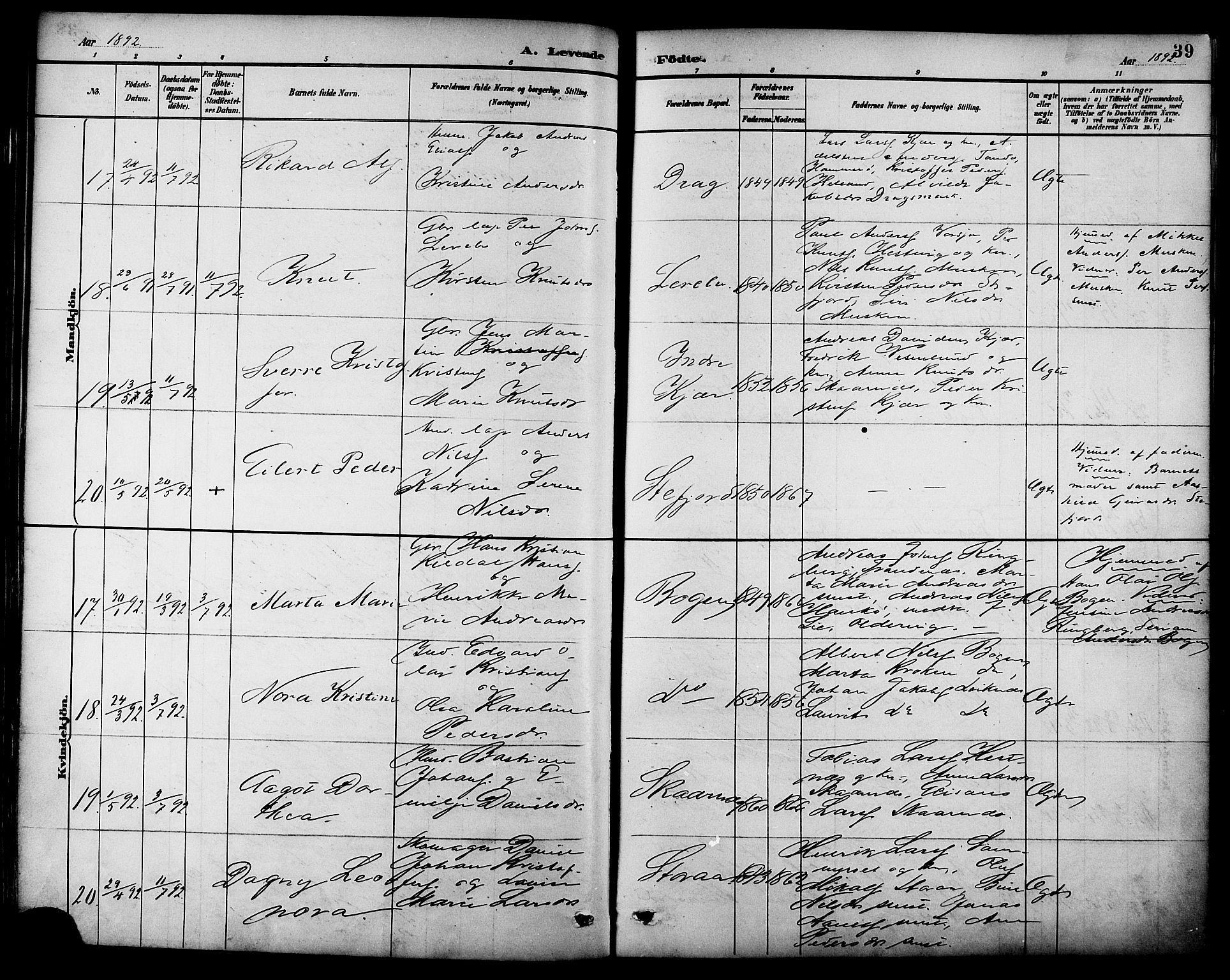 Ministerialprotokoller, klokkerbøker og fødselsregistre - Nordland, AV/SAT-A-1459/861/L0869: Parish register (official) no. 861A04, 1889-1903, p. 39