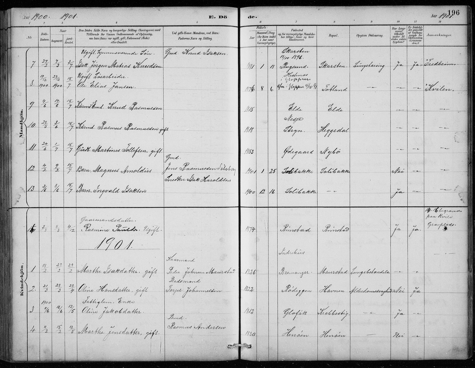 Davik sokneprestembete, AV/SAB-A-79701/H/Hab/Habc/L0002: Parish register (copy) no. C 2, 1889-1906, p. 196