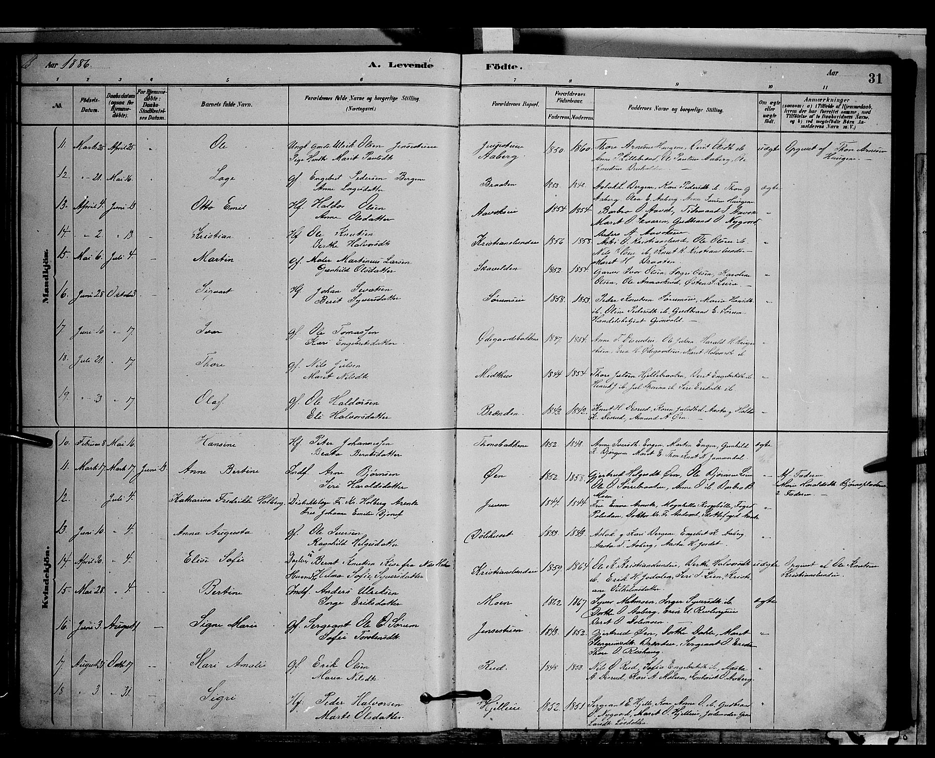 Nord-Aurdal prestekontor, SAH/PREST-132/H/Ha/Hab/L0006: Parish register (copy) no. 6, 1878-1892, p. 31