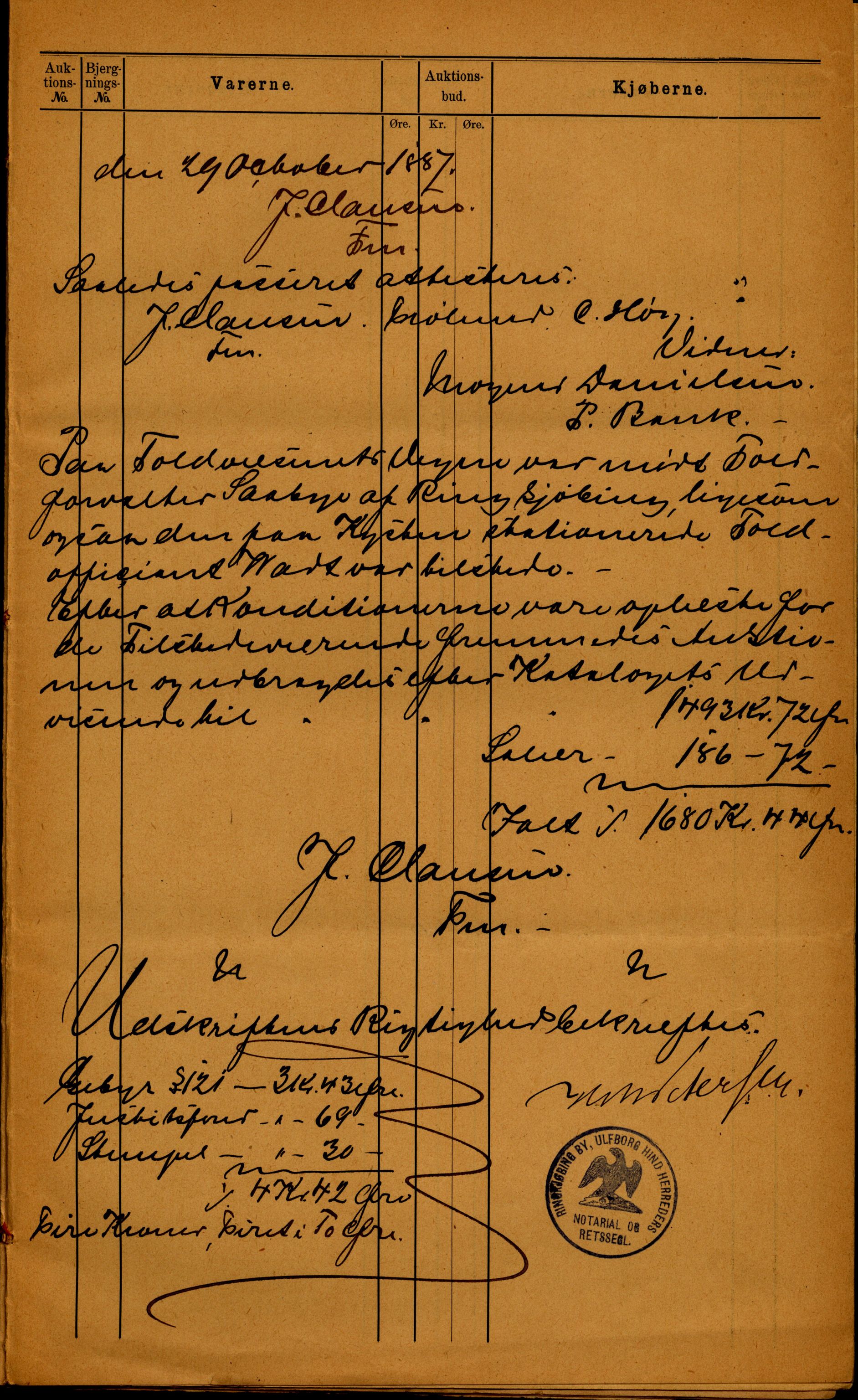 Pa 63 - Østlandske skibsassuranceforening, VEMU/A-1079/G/Ga/L0020/0001: Havaridokumenter / Tellus, Telanak, Wilhelmine, 1887, p. 167