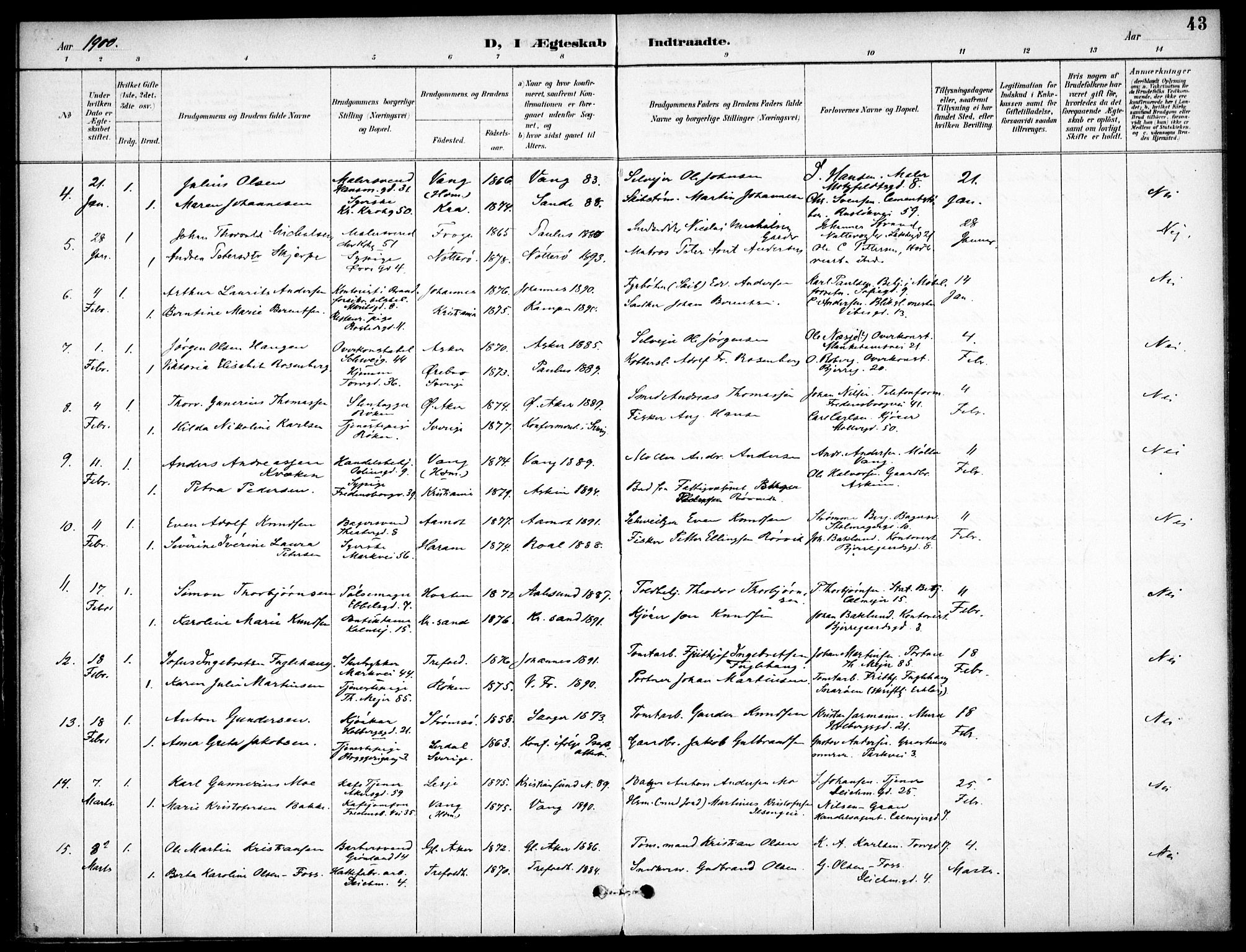 Jakob prestekontor Kirkebøker, SAO/A-10850/F/Fa/L0006: Parish register (official) no. 6, 1895-1908, p. 43