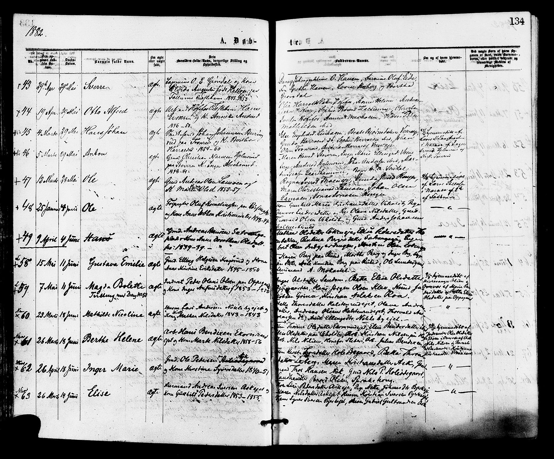 Norderhov kirkebøker, AV/SAKO-A-237/F/Fa/L0015: Parish register (official) no. 15, 1875-1884, p. 134