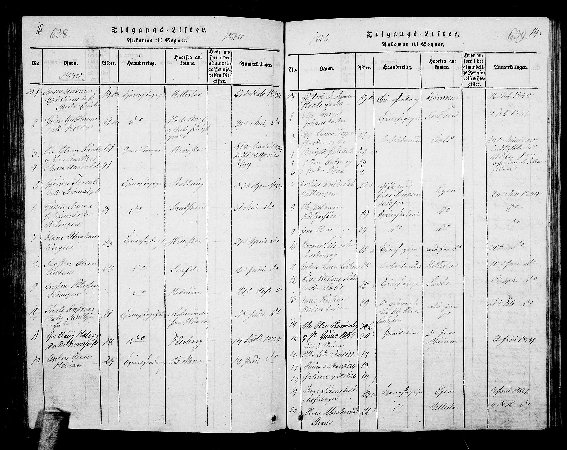 Hof kirkebøker, AV/SAKO-A-64/G/Ga/L0001: Parish register (copy) no. I 1, 1814-1844, p. 638-639