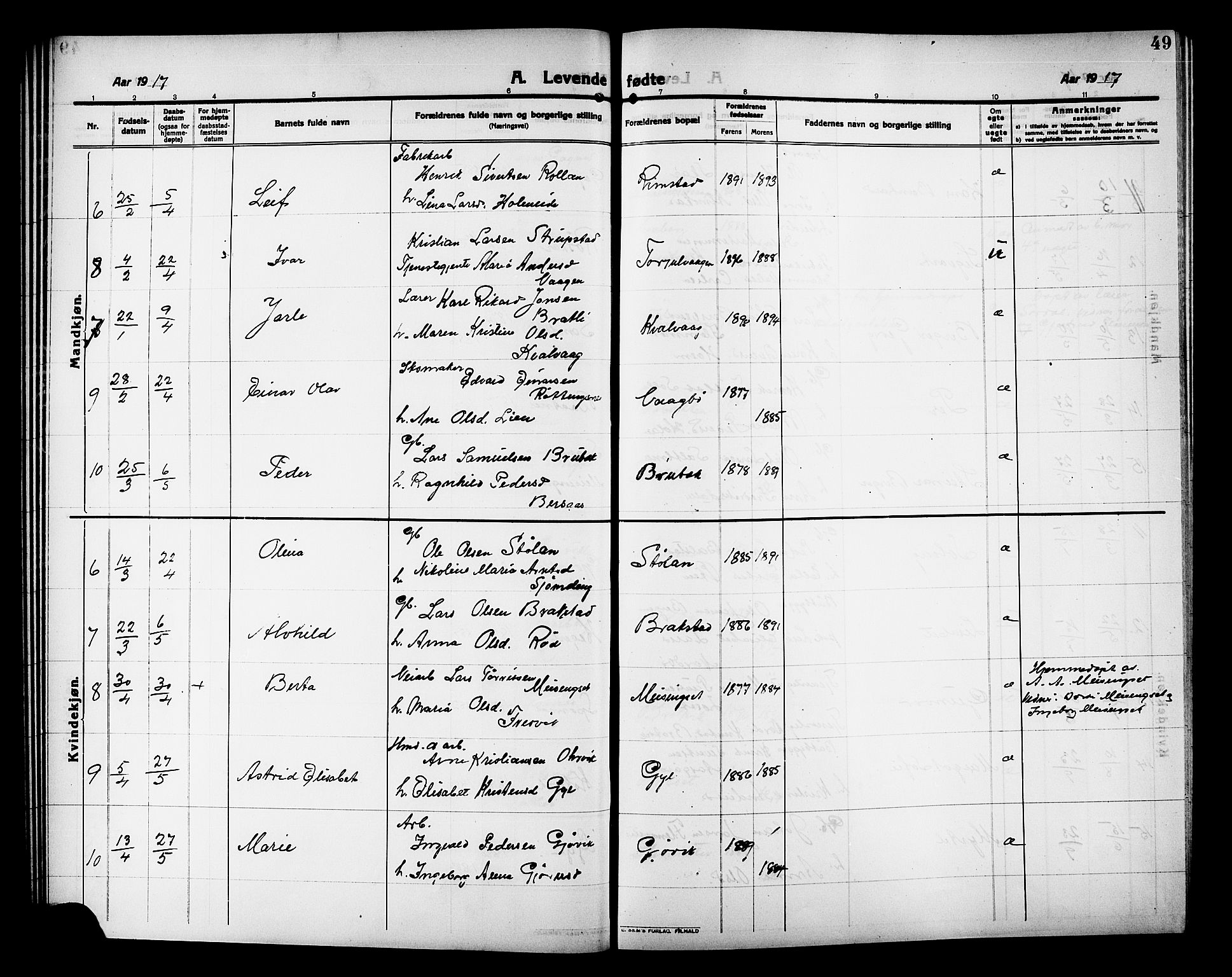 Ministerialprotokoller, klokkerbøker og fødselsregistre - Møre og Romsdal, AV/SAT-A-1454/586/L0993: Parish register (copy) no. 586C04, 1910-1918, p. 49