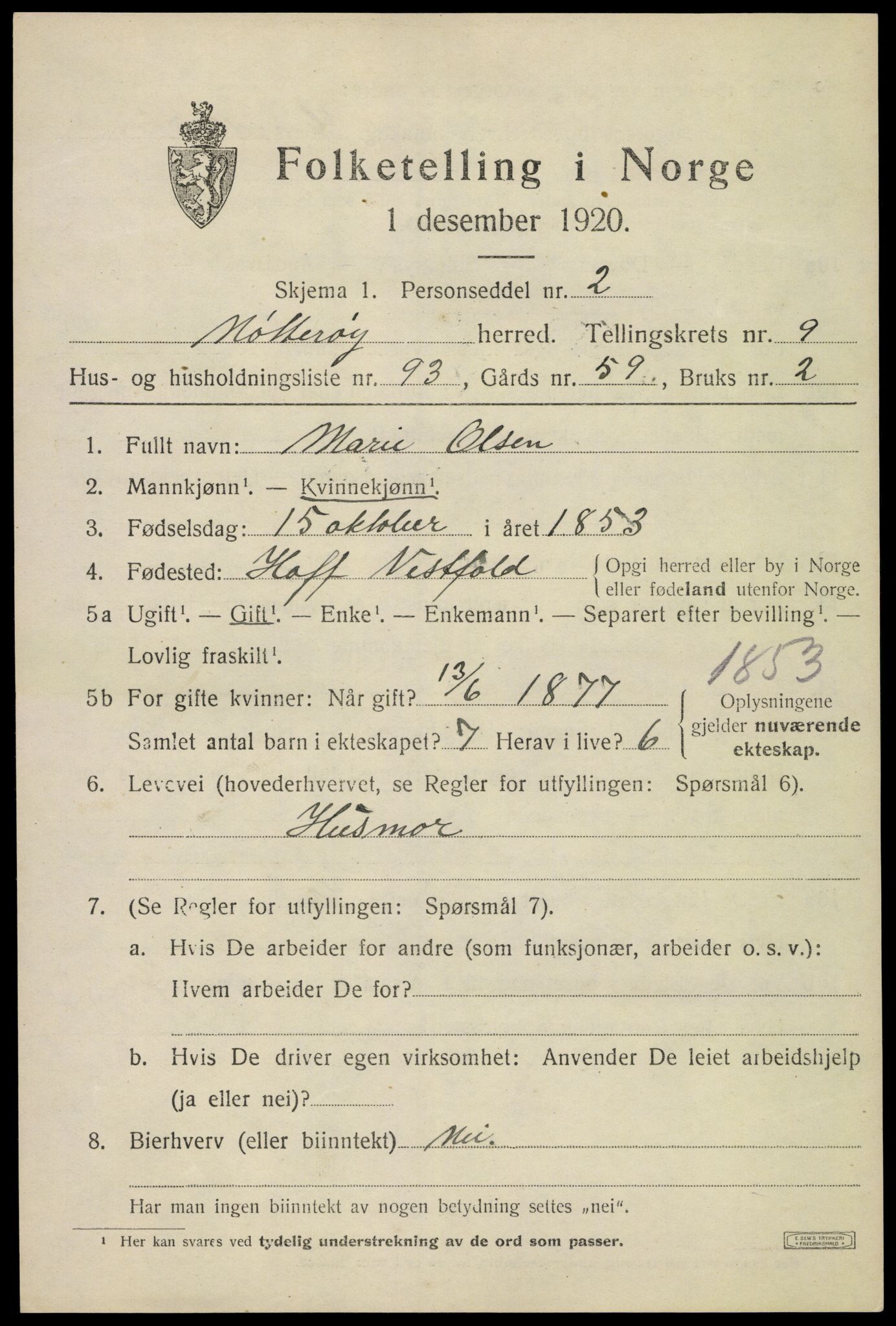 SAKO, 1920 census for Nøtterøy, 1920, p. 12345