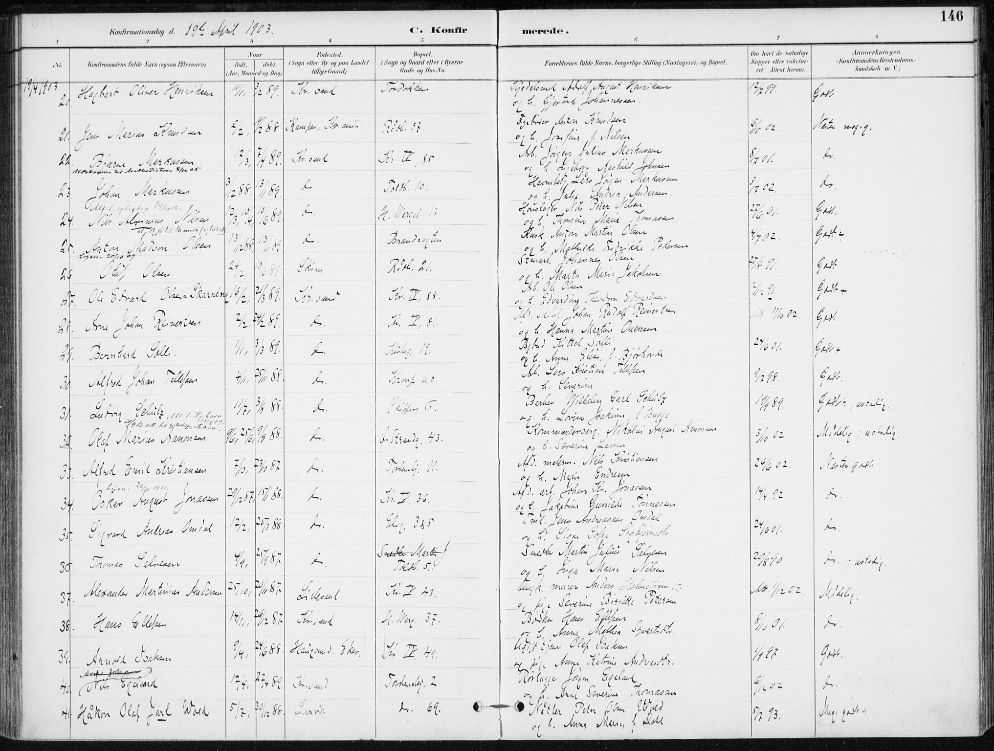 Kristiansand domprosti, AV/SAK-1112-0006/F/Fa/L0020: Parish register (official) no. A 19, 1893-1904, p. 146