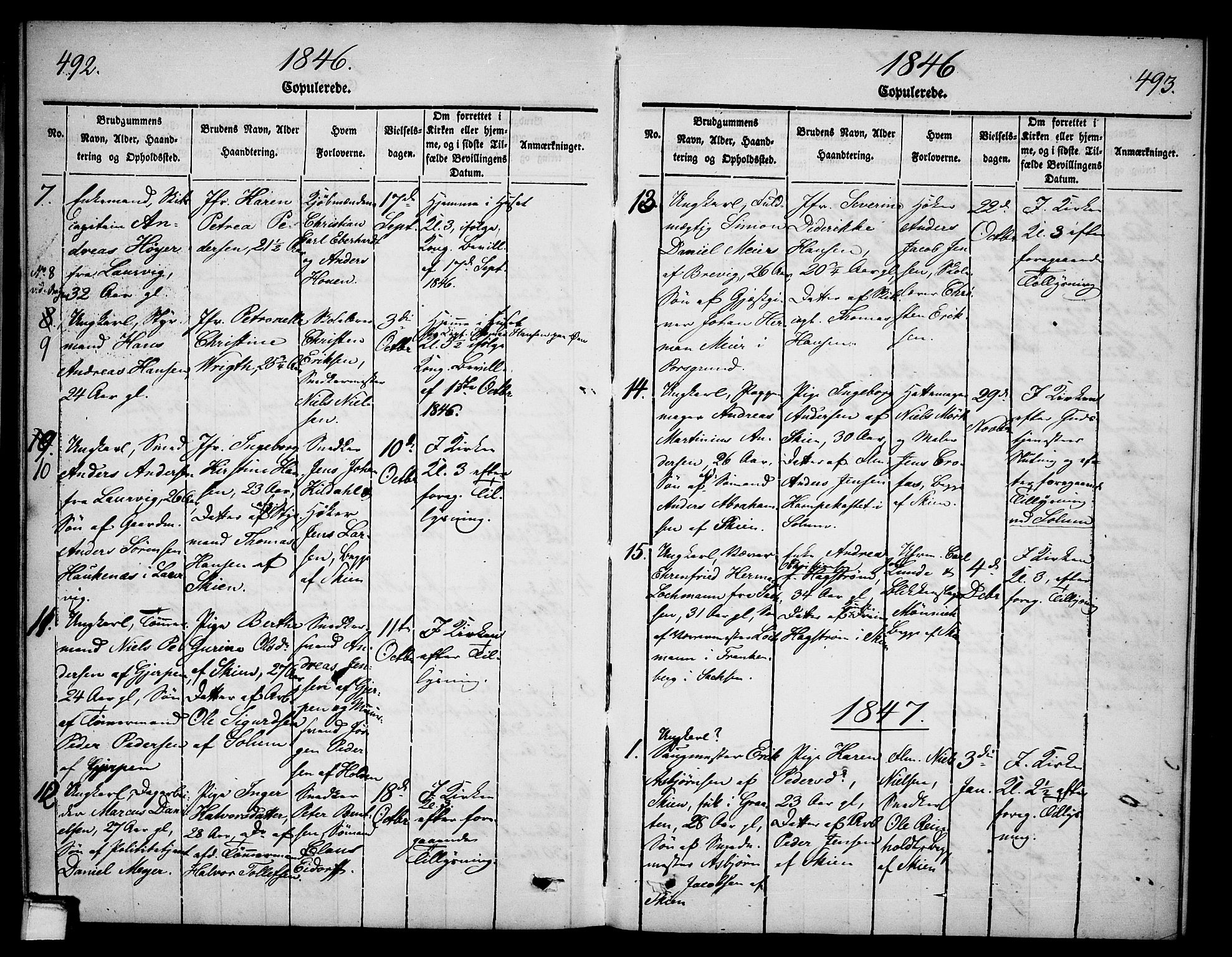 Skien kirkebøker, SAKO/A-302/G/Ga/L0003: Parish register (copy) no. 3, 1843-1847, p. 492-493