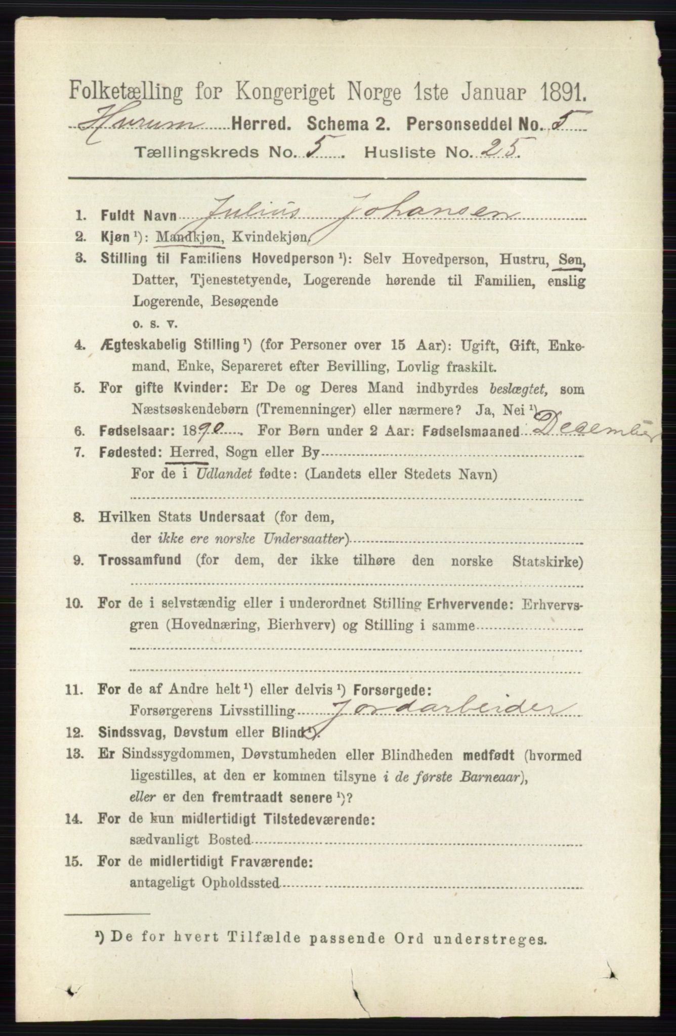 RA, 1891 census for 0628 Hurum, 1891, p. 1570