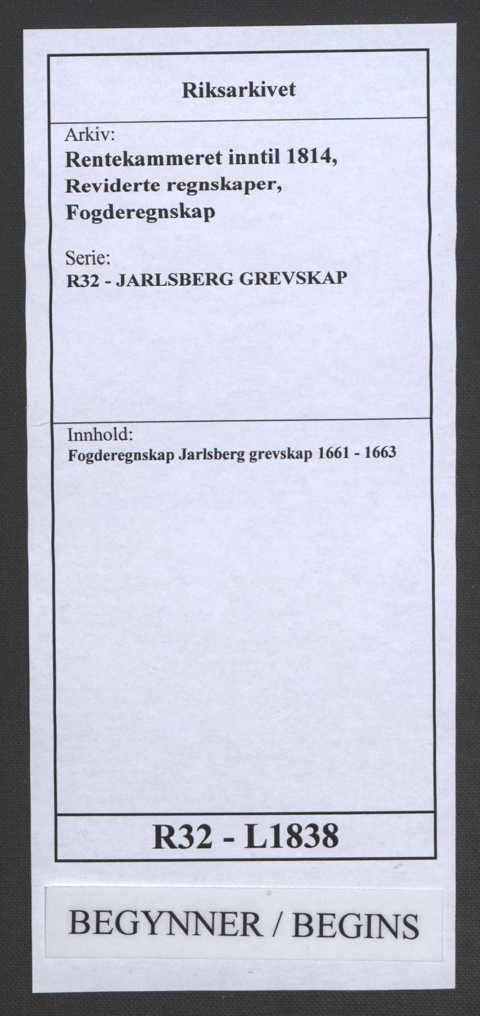 Rentekammeret inntil 1814, Reviderte regnskaper, Fogderegnskap, RA/EA-4092/R32/L1838: Fogderegnskap Jarlsberg grevskap, 1661-1663, p. 1