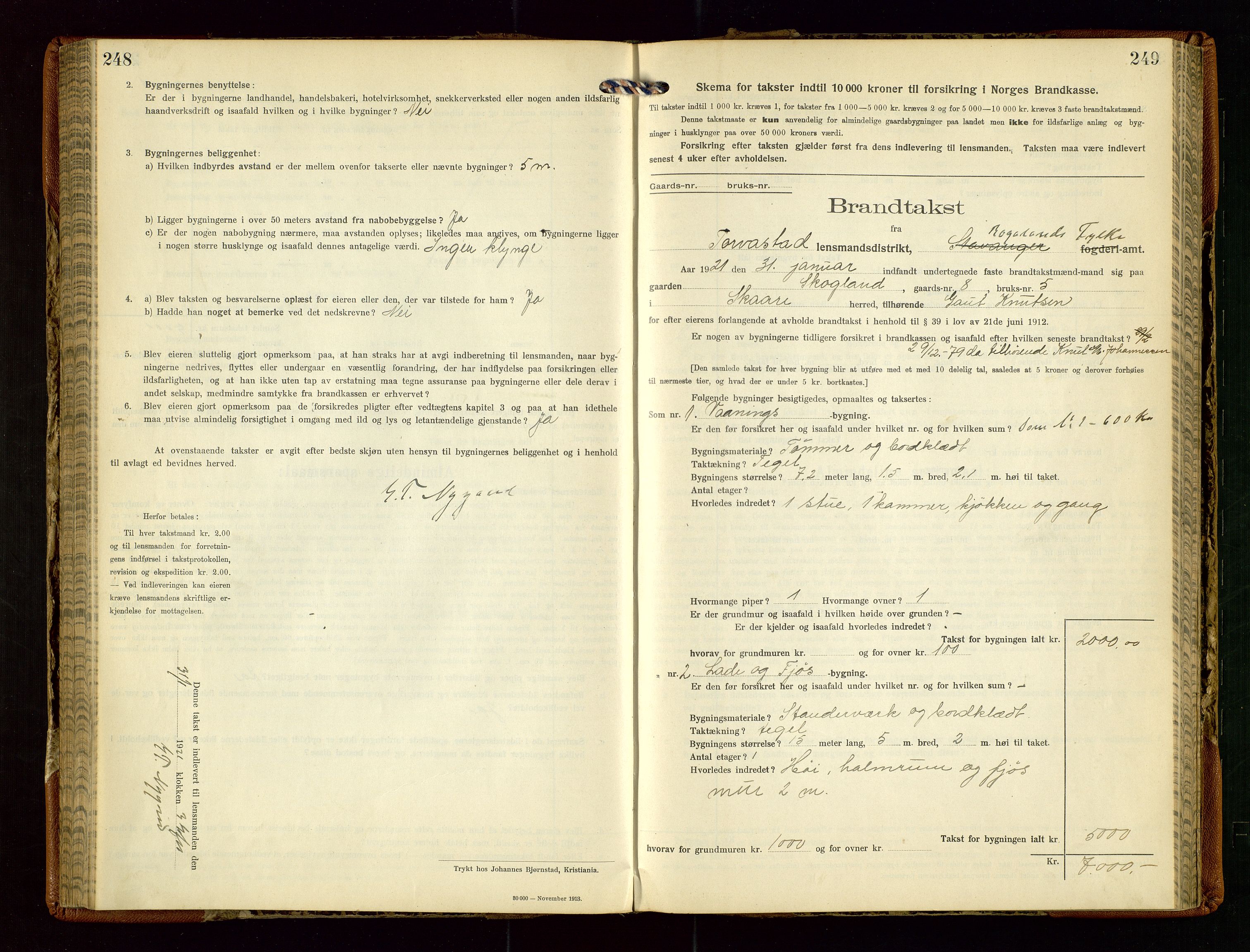 Torvestad lensmannskontor, AV/SAST-A-100307/1/Gob/L0005: "Brandtaxationsprotokol for Torvestad Lensmannsdistrikt", 1915-1928, p. 248-249