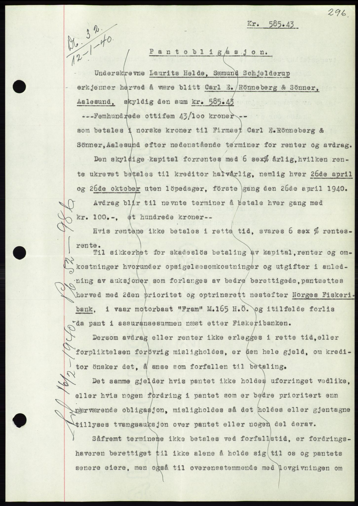 Søre Sunnmøre sorenskriveri, AV/SAT-A-4122/1/2/2C/L0069: Mortgage book no. 63, 1939-1940, Diary no: : 32/1940