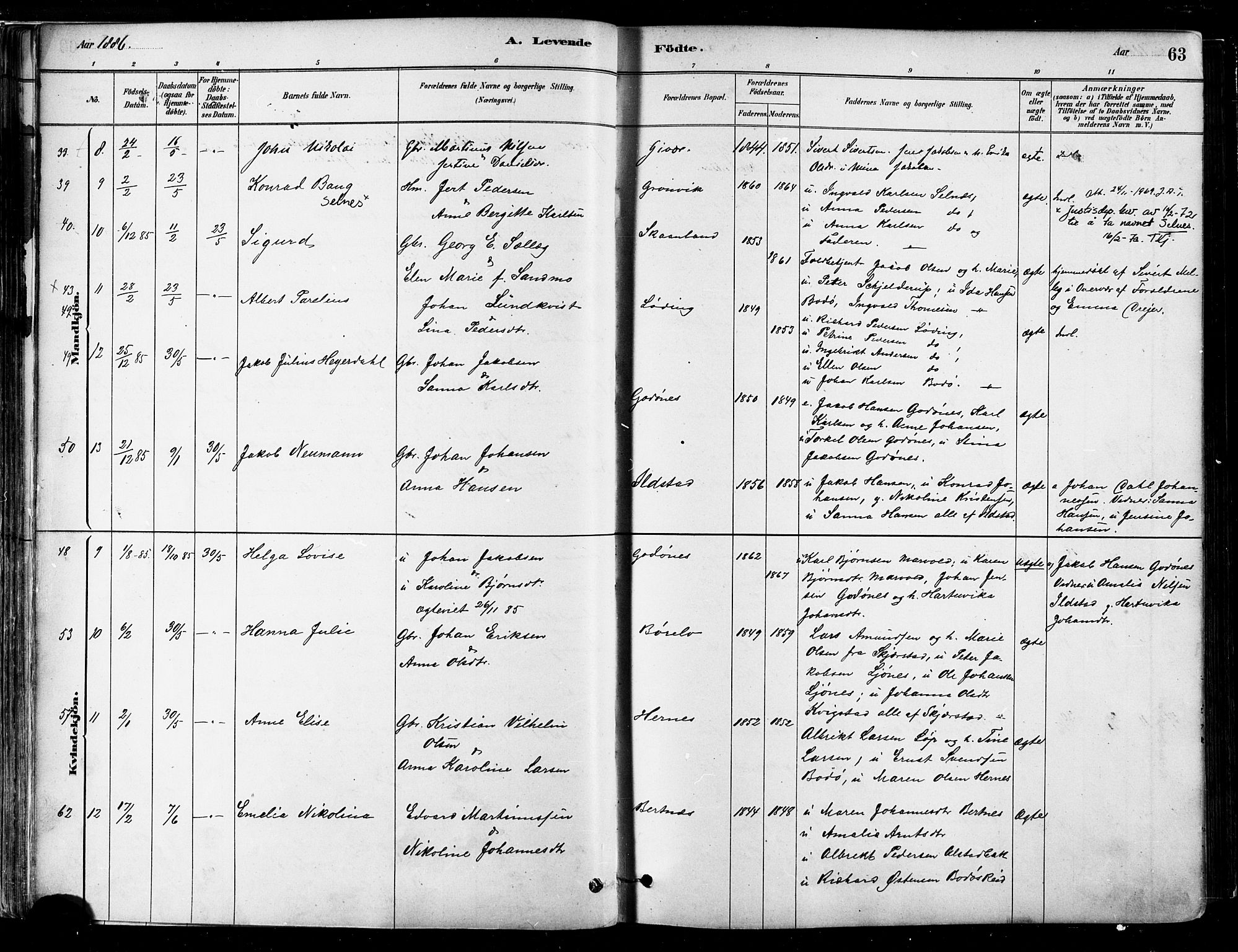 Ministerialprotokoller, klokkerbøker og fødselsregistre - Nordland, SAT/A-1459/802/L0054: Parish register (official) no. 802A01, 1879-1893, p. 63