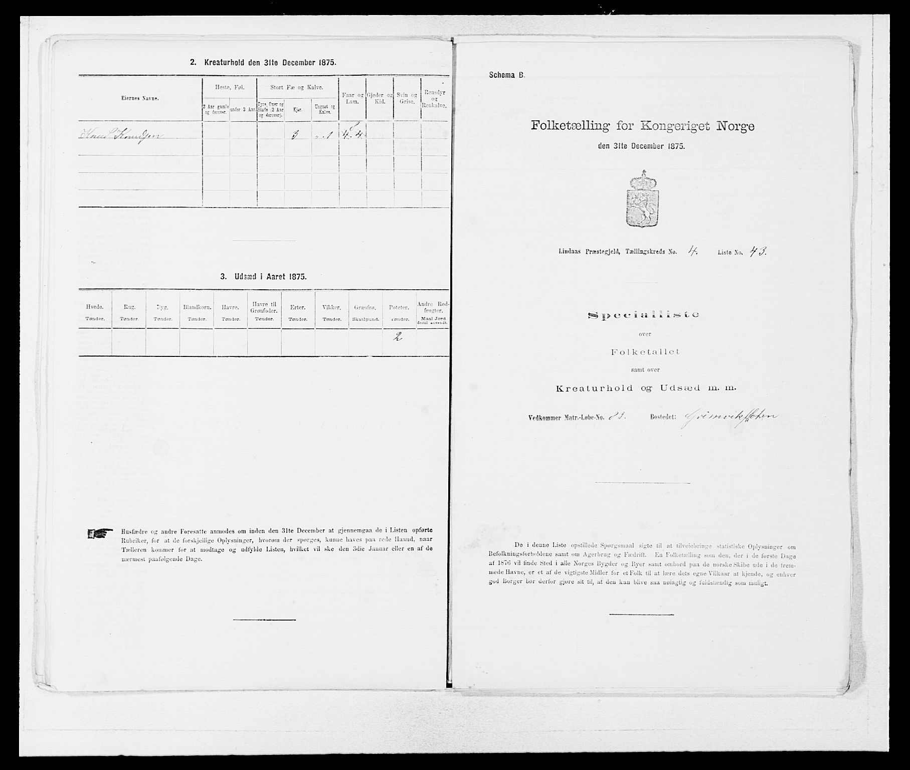 SAB, 1875 census for 1263P Lindås, 1875, p. 374