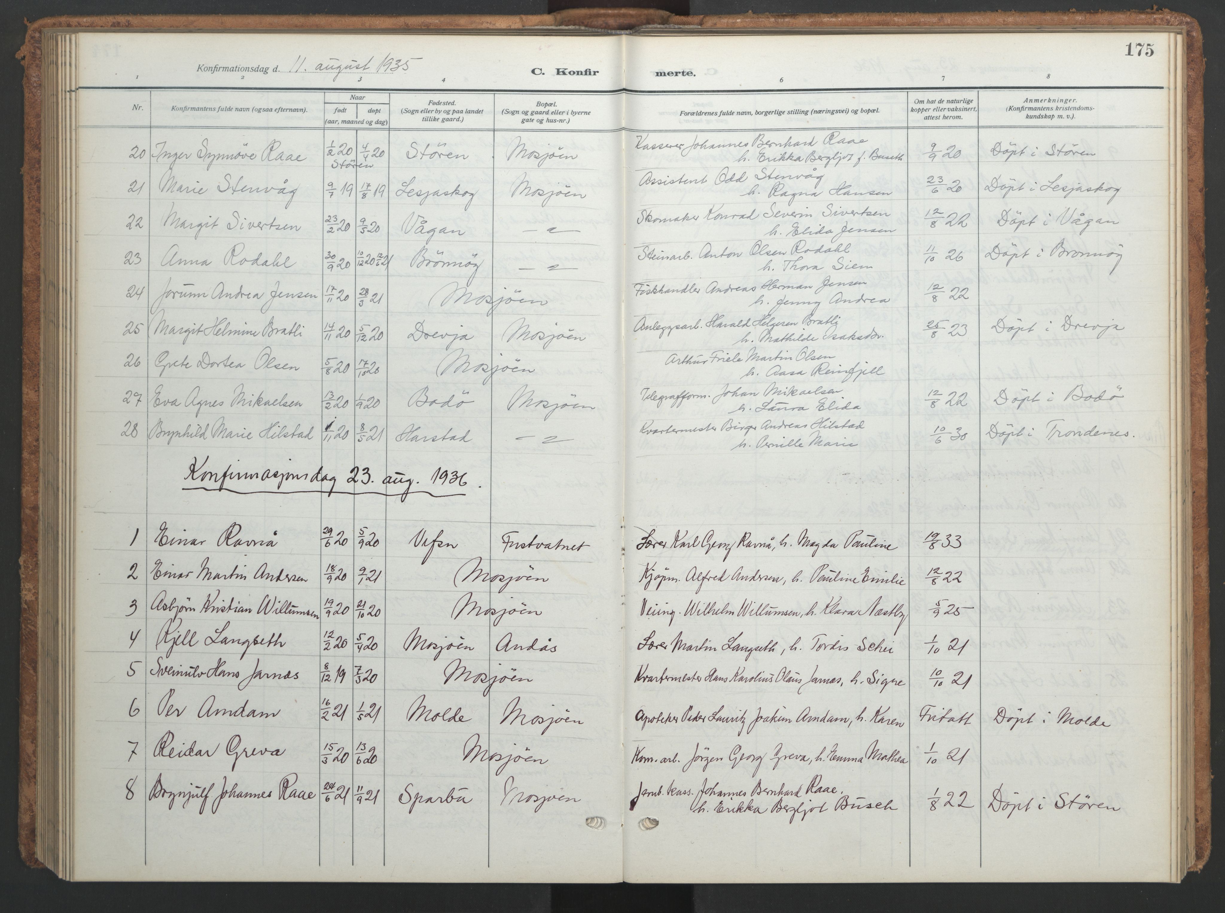Ministerialprotokoller, klokkerbøker og fødselsregistre - Nordland, SAT/A-1459/820/L0303: Parish register (copy) no. 820C05, 1917-1952, p. 175
