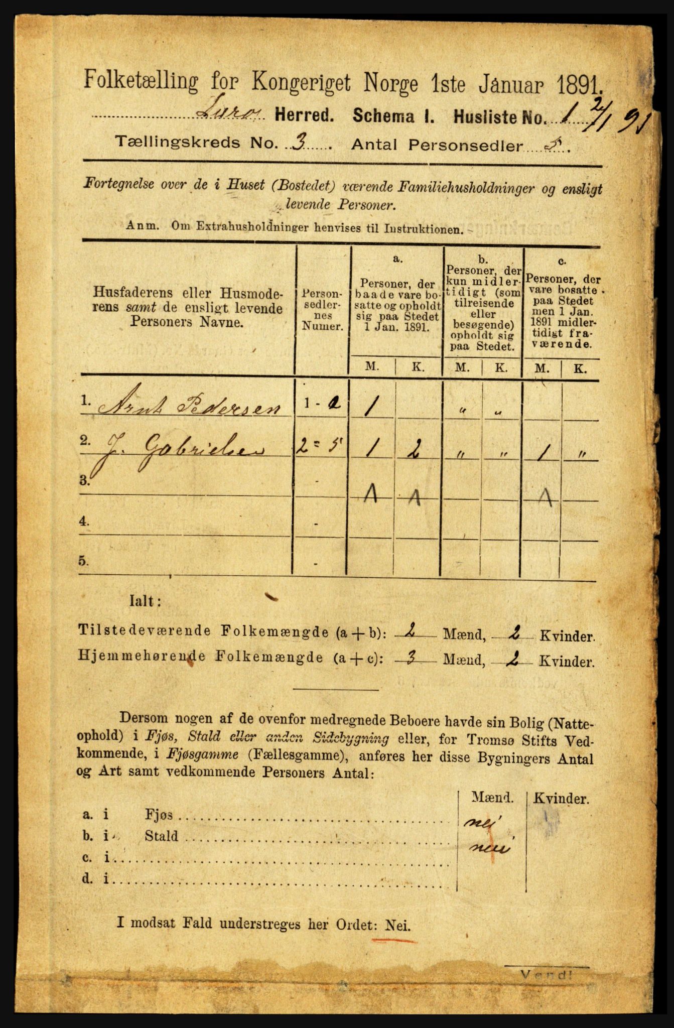 RA, 1891 census for 1834 Lurøy, 1891, p. 1375