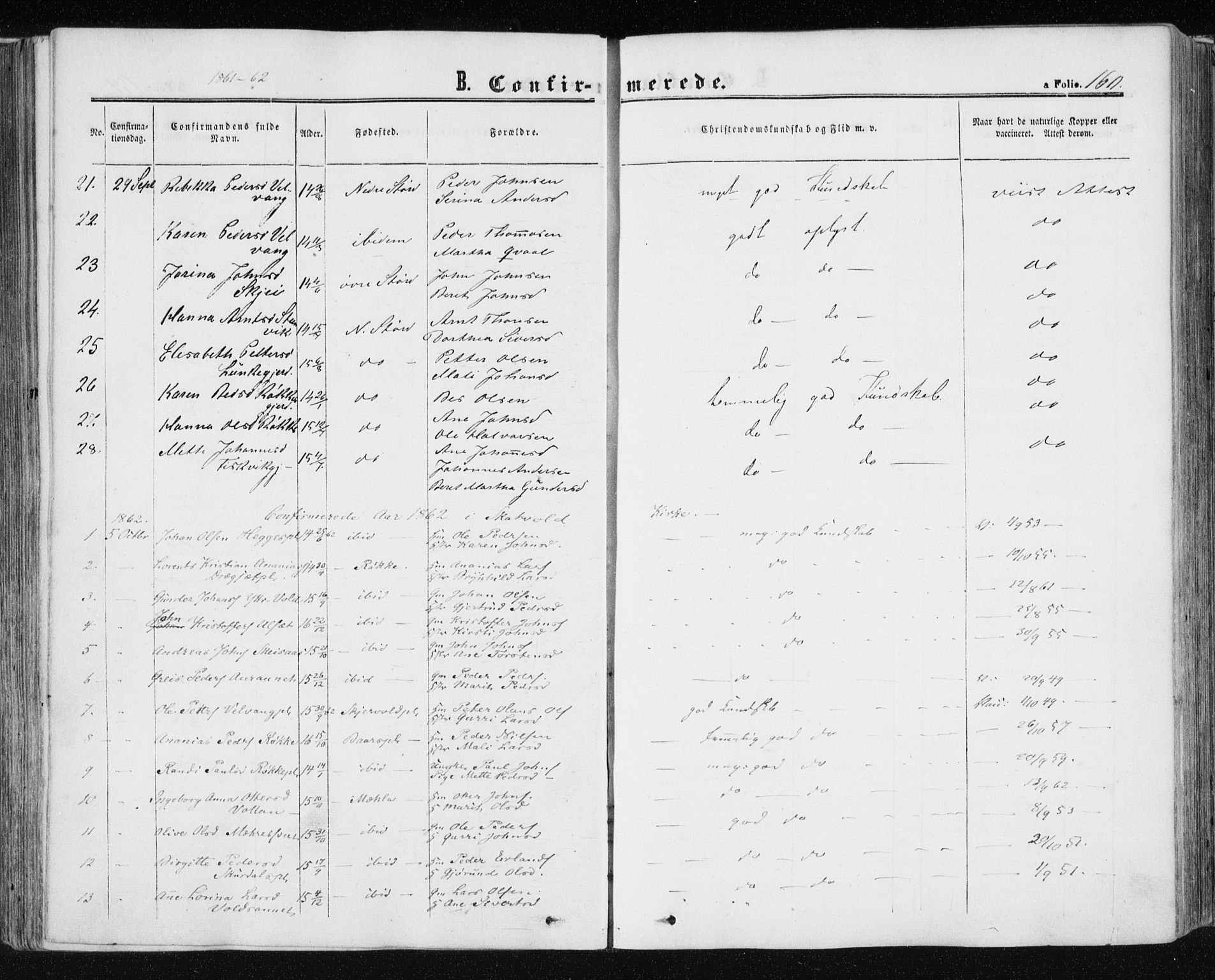 Ministerialprotokoller, klokkerbøker og fødselsregistre - Nord-Trøndelag, SAT/A-1458/709/L0075: Parish register (official) no. 709A15, 1859-1870, p. 160