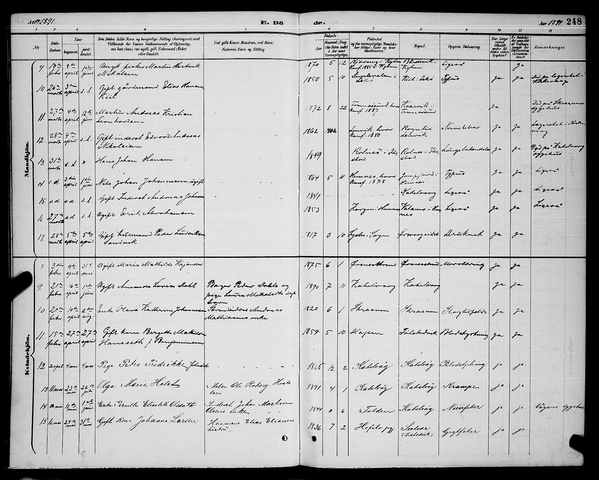 Ministerialprotokoller, klokkerbøker og fødselsregistre - Nordland, AV/SAT-A-1459/874/L1077: Parish register (copy) no. 874C06, 1891-1900, p. 248