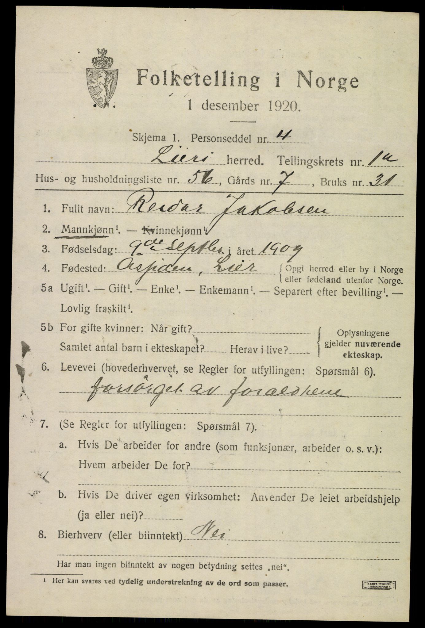 SAKO, 1920 census for Lier, 1920, p. 4108