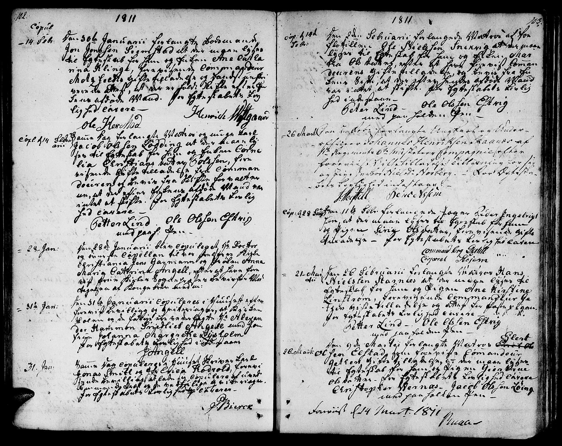 Ministerialprotokoller, klokkerbøker og fødselsregistre - Sør-Trøndelag, SAT/A-1456/601/L0042: Parish register (official) no. 601A10, 1802-1830, p. 102-103