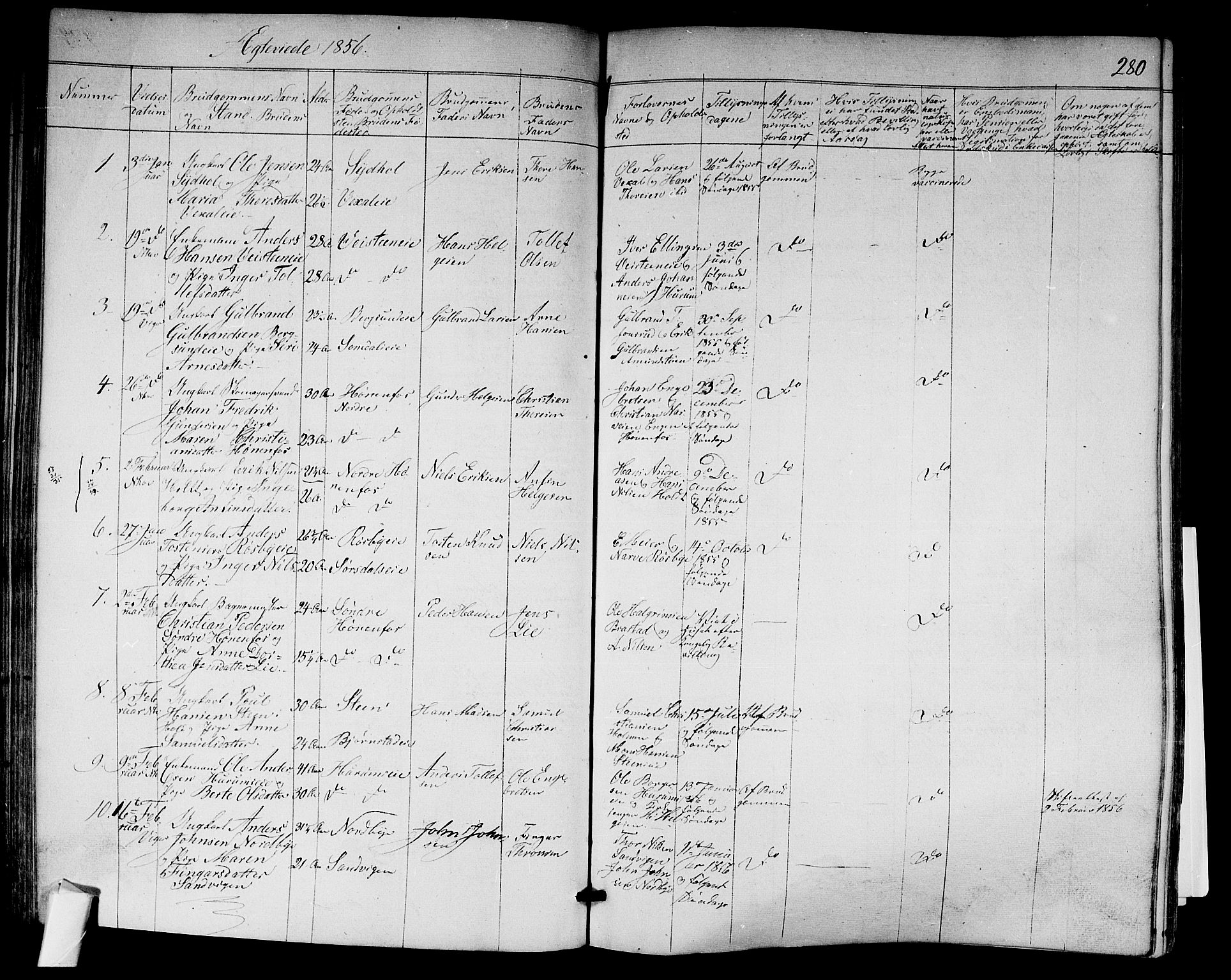 Norderhov kirkebøker, SAKO/A-237/F/Fa/L0011: Parish register (official) no. 11, 1847-1856, p. 280