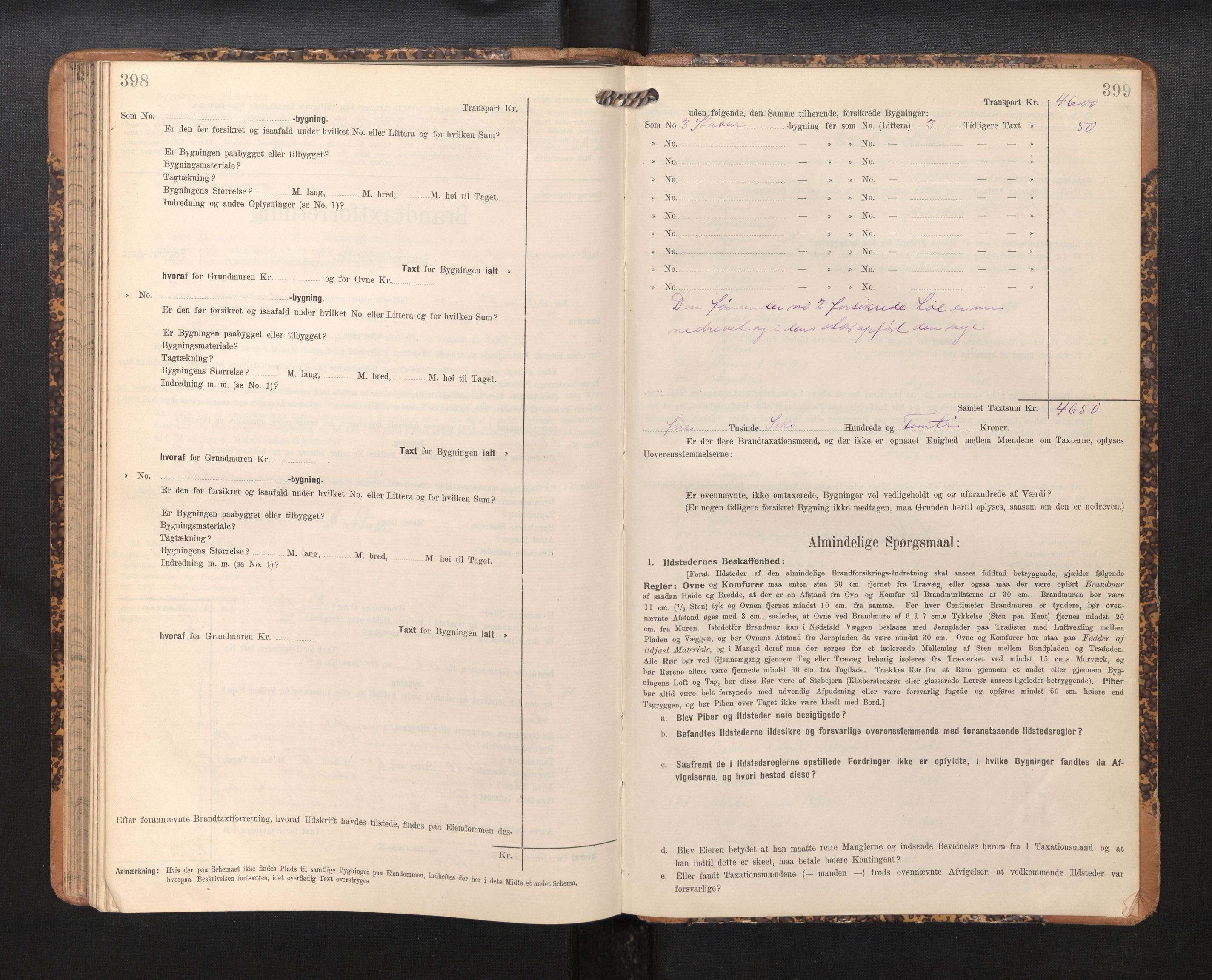 Lensmannen i Jostedal, SAB/A-28601/0012/L0004: Branntakstprotokoll, skjematakst, 1906-1919, p. 398-399